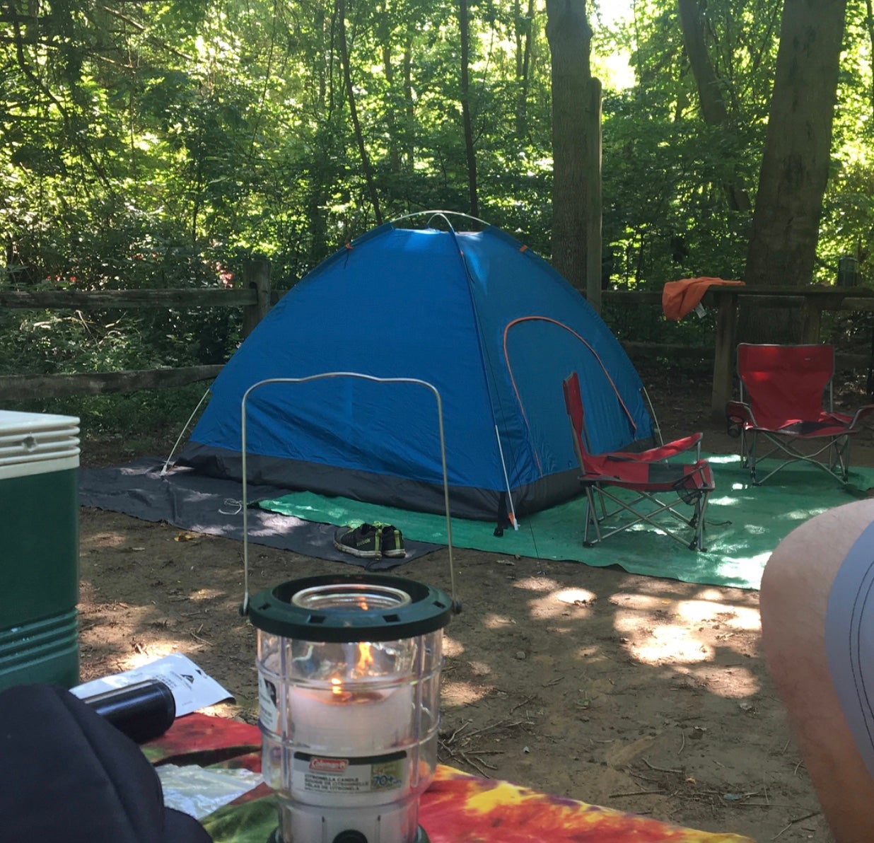 campsite set up. could’ve fit second tent