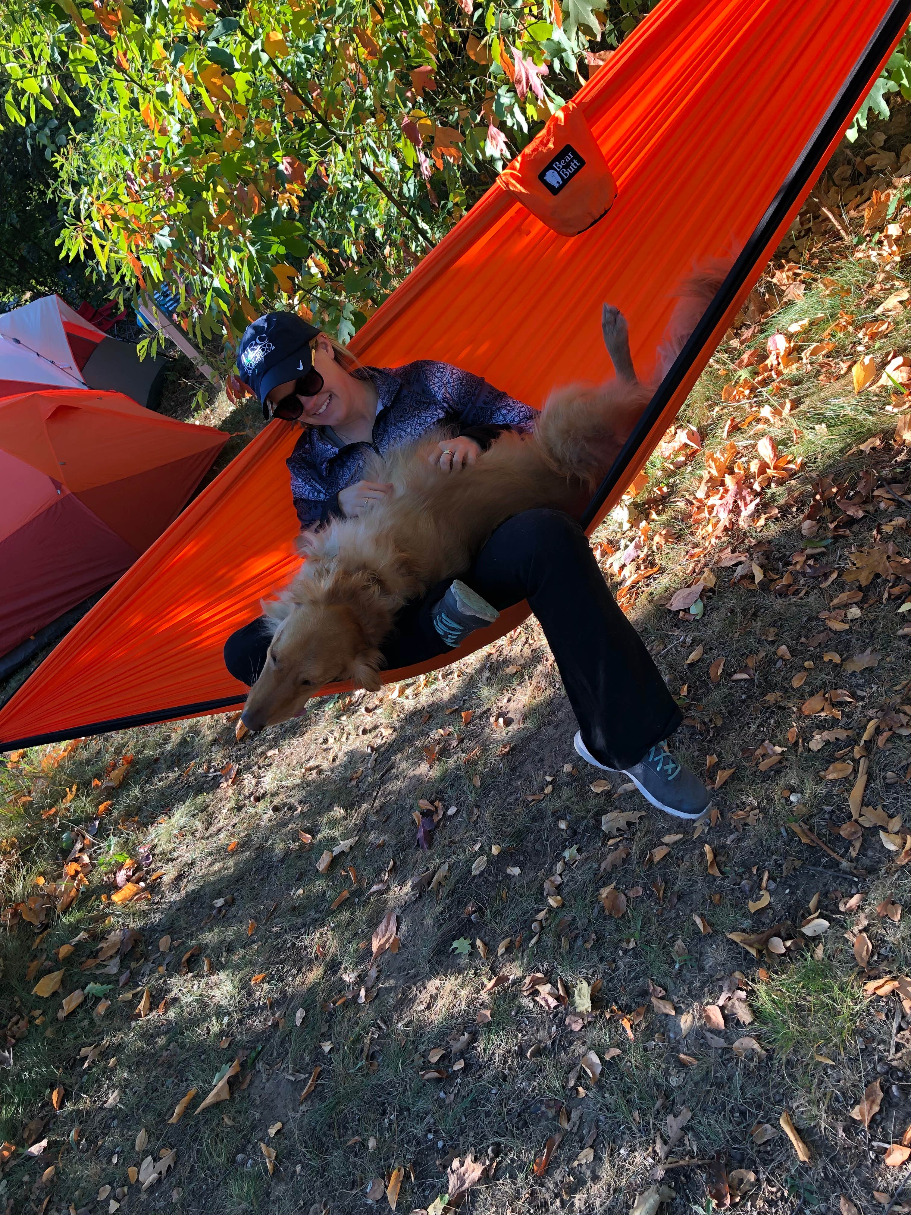 It was a strech to get our hammocks in the trees. Also- can eaisly see the two neighboring tents. 