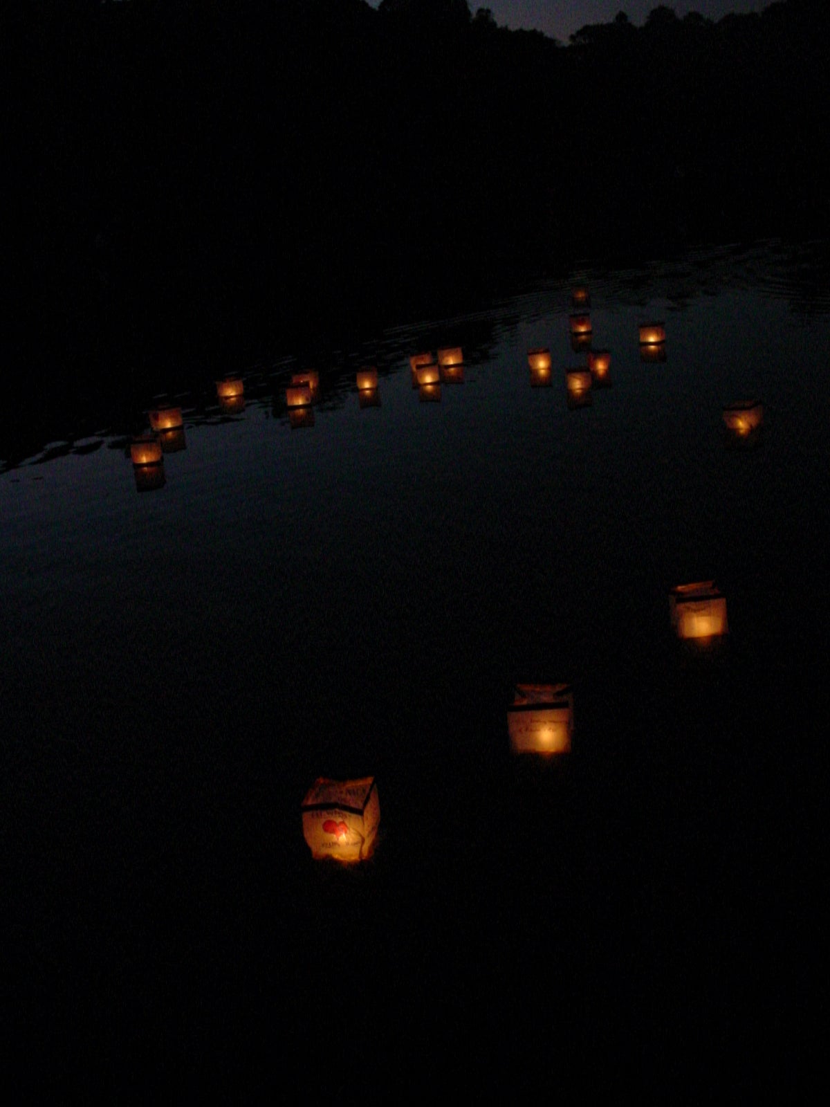 the memorial lanterns floating in the lake