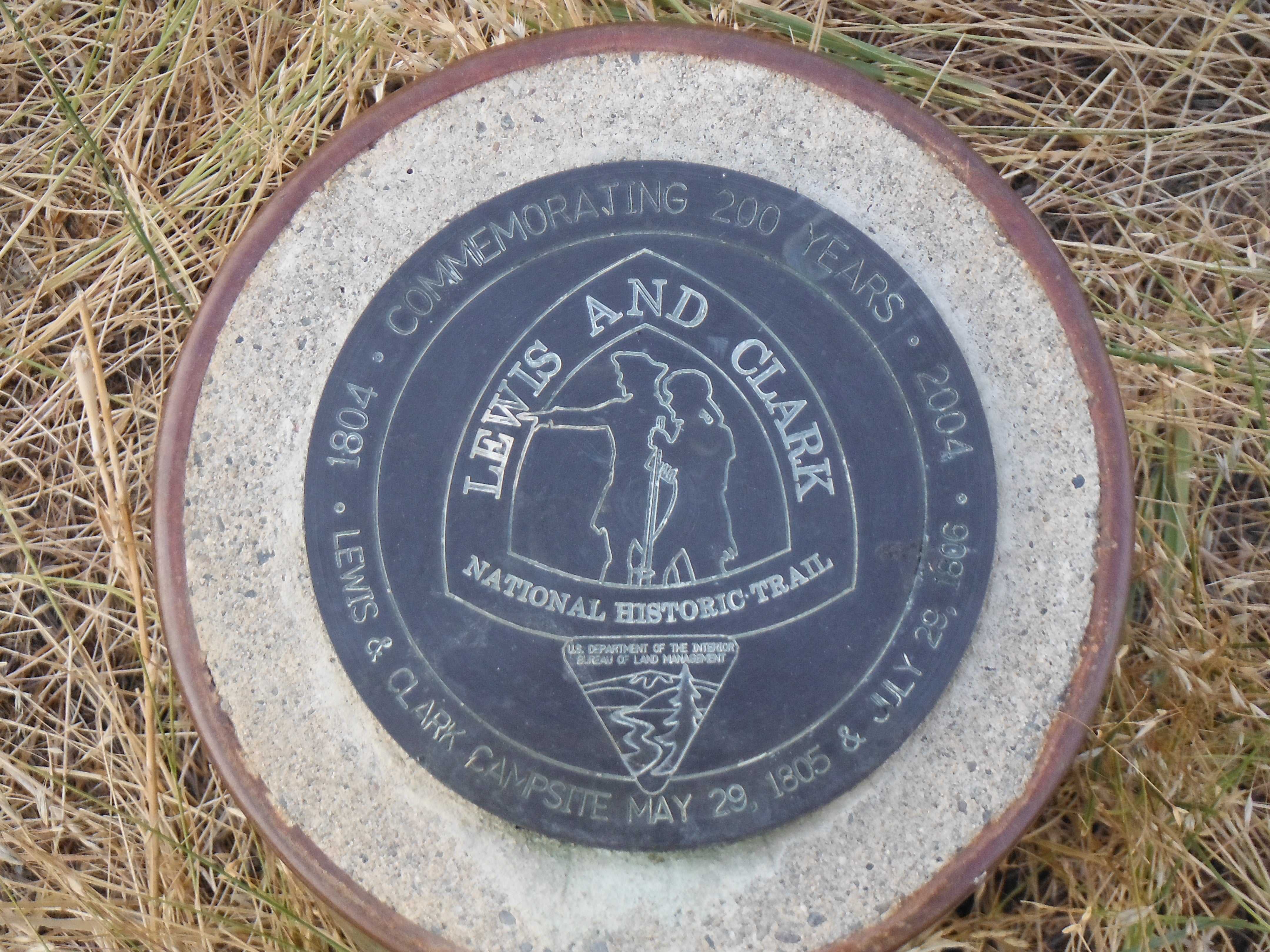 Brass Marker at Lewis and Clark campsite on May 29, 1805 and July 29, 1806