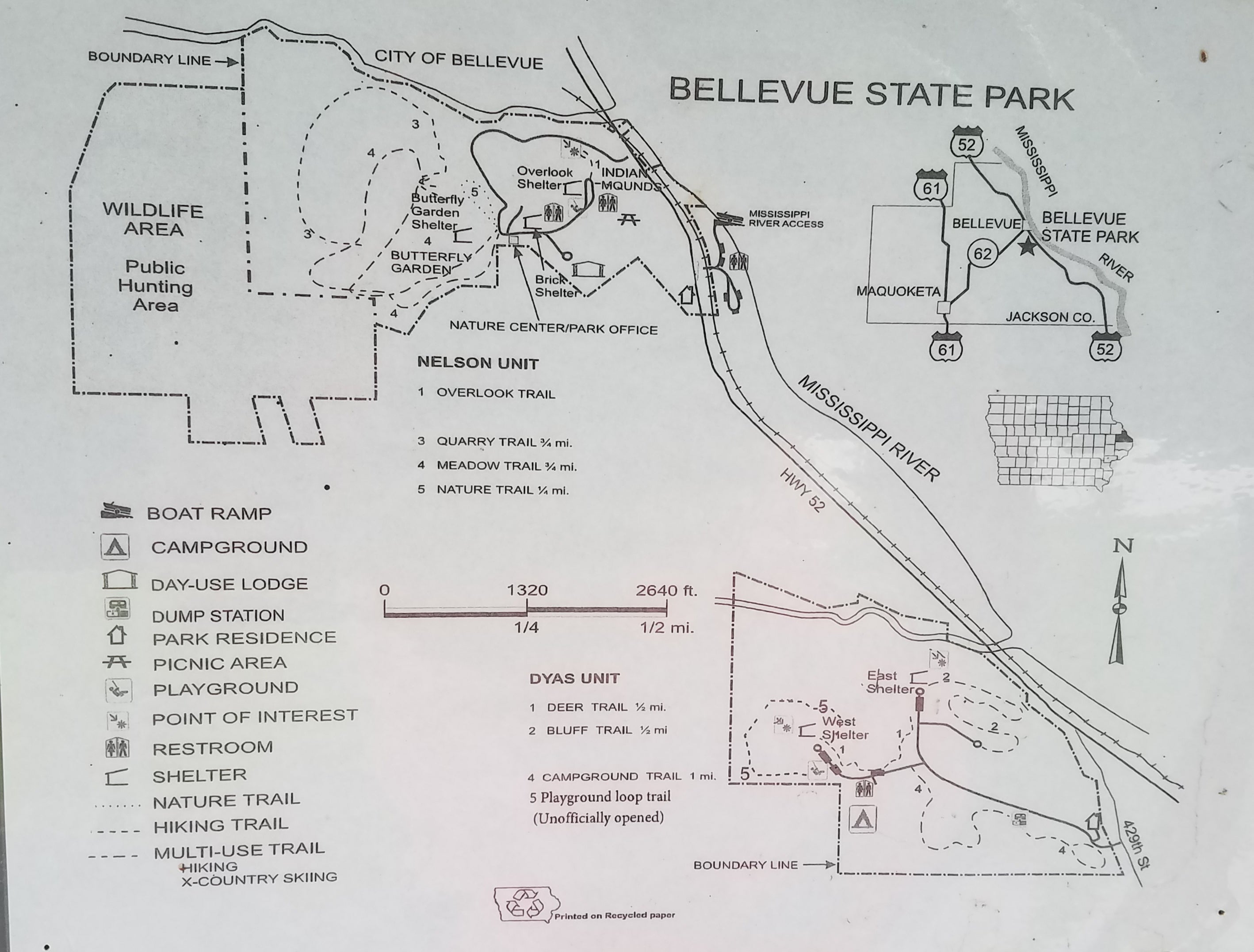 Bellevue SP includes Dyas, which isthe camping area, and Nelson. Nelson has a butterfly garden and some trails.