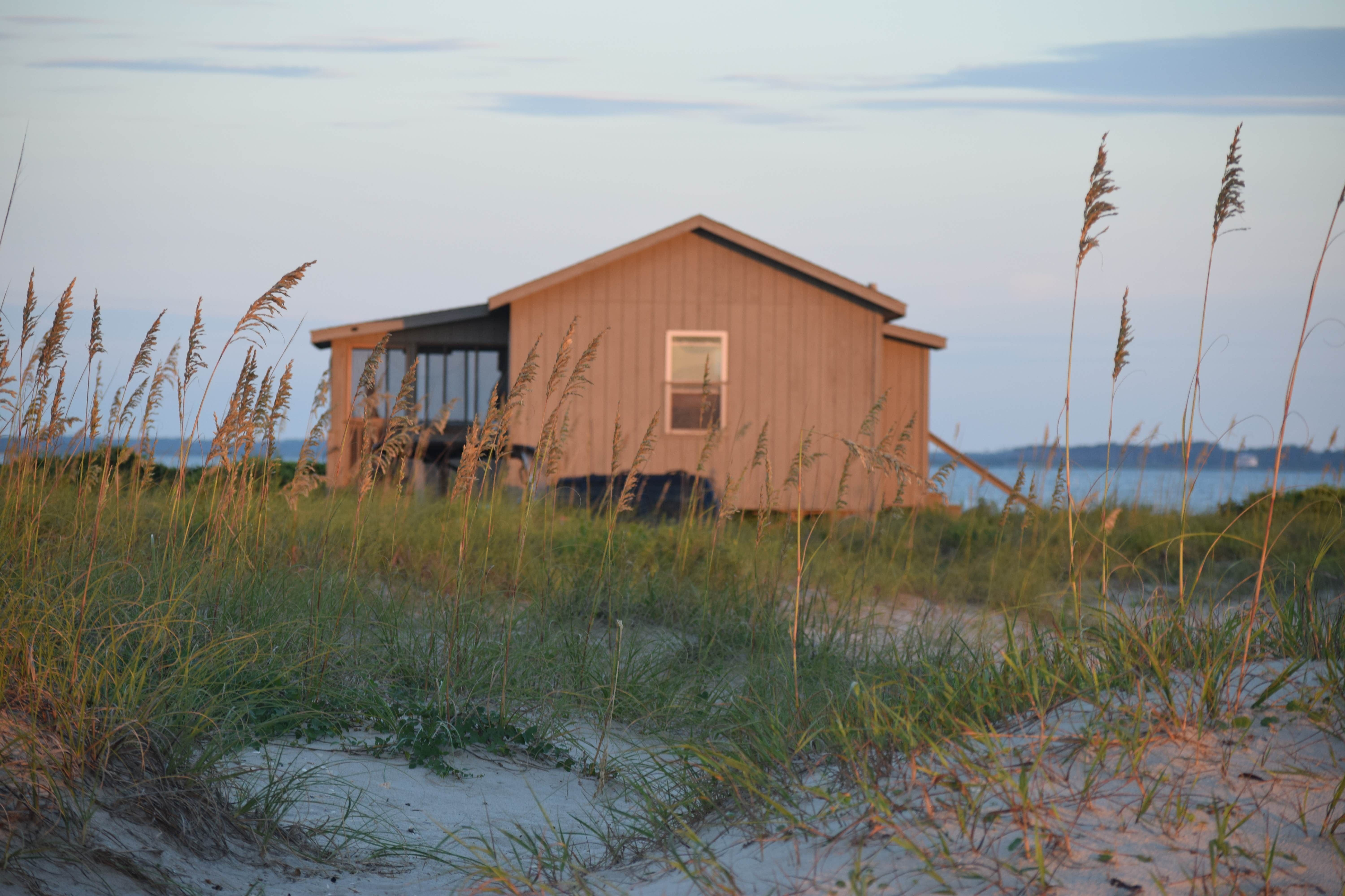 View of one of the cabins from the beach.