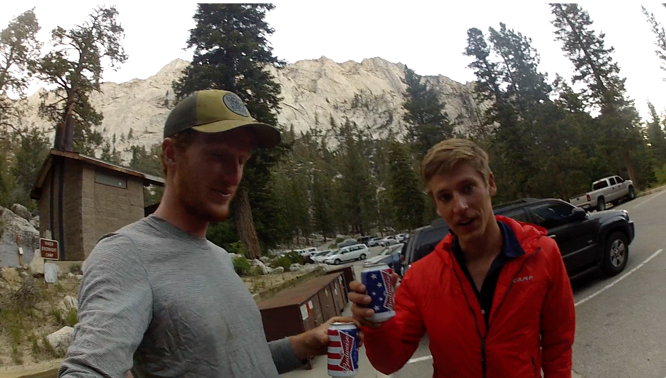 enjoying a cold one in the parking lot after a successful adventure into the High Sierras.