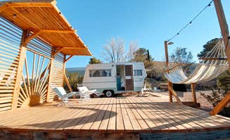 Heather P.'s photo of rv camping at Retro Camper with Desert Mountain View near Cima, CA