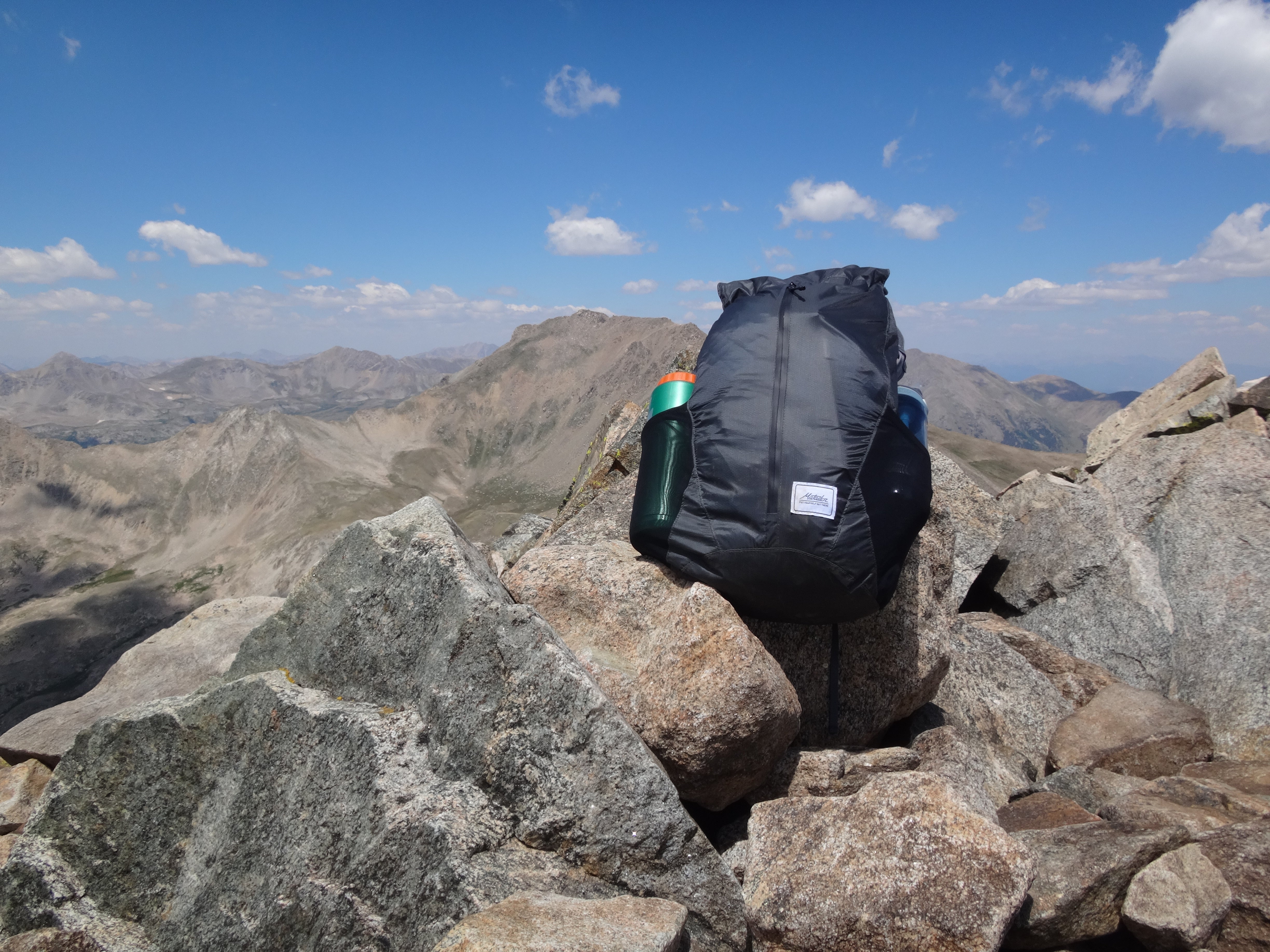 My Matador carried everything I needed to Mt Harvard and Mt Columbia!  Sitting pretty at 14,420 feet above sea level.