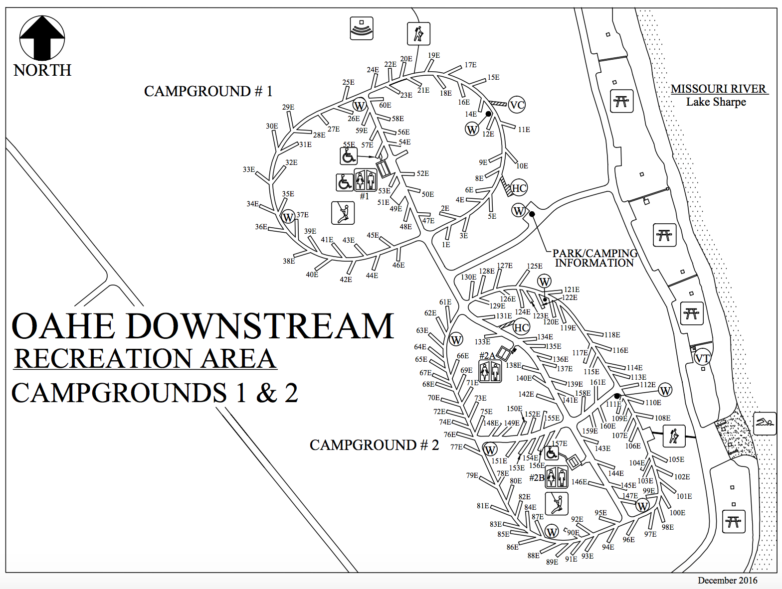 Oahe Downstream Recreation Area Map, Campgrounds 1 & 2