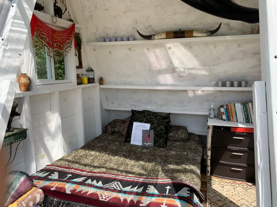 Saraj B.'s photo of glamping accommodations at Micro A-Frame Cabin near Medford, ME