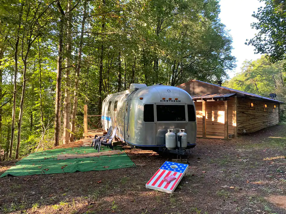 Camper submitted image from Airbear: Airstream Glamping with Hot Tub and Cabin - 1