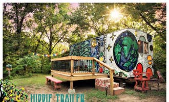 Camping near Worlds of Fun Village: Hippie Trailer at Milo Farm, Buckner, Missouri
