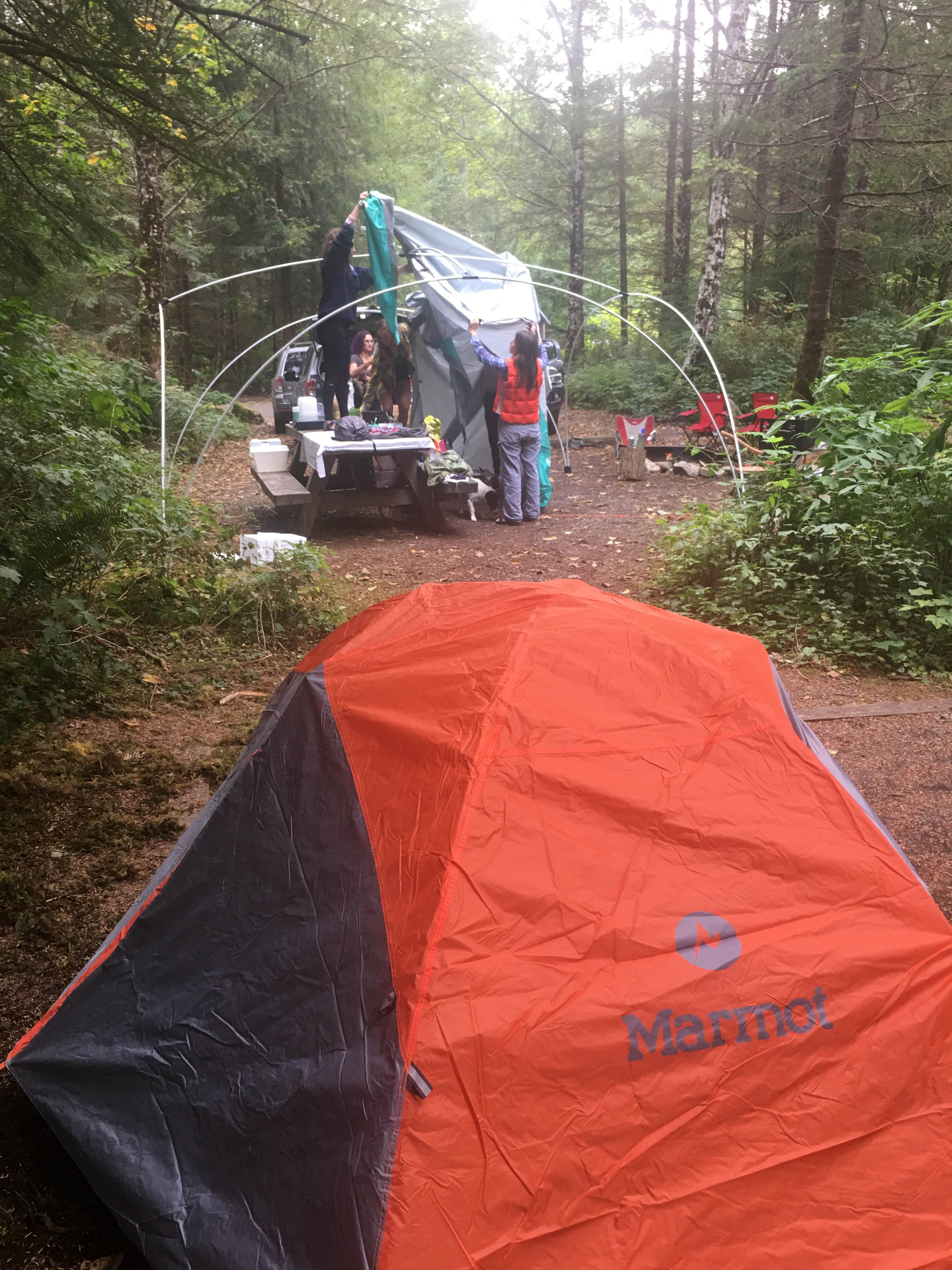 One of two tent pads