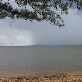 Storm brewing out on lake.