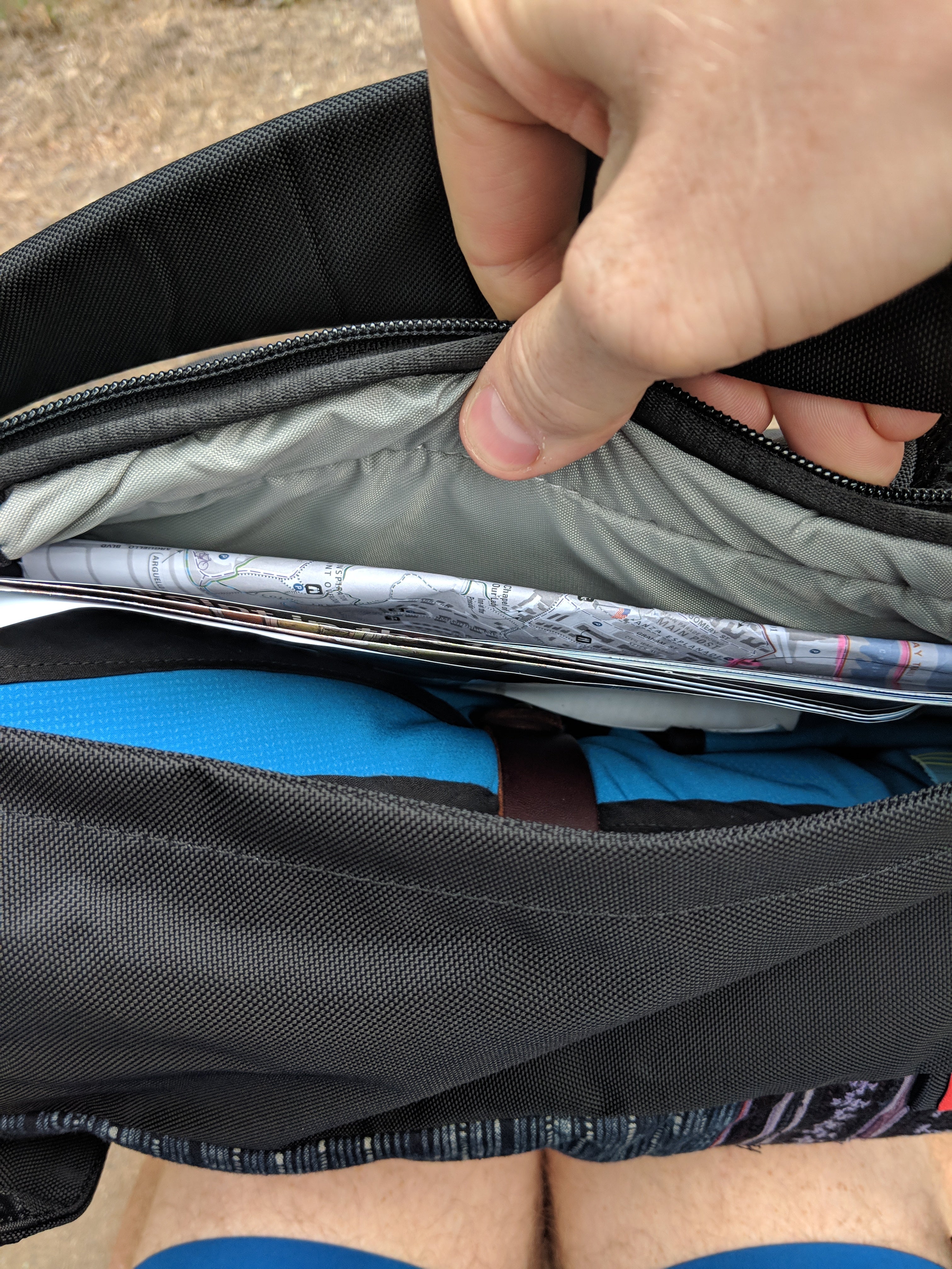 Side zipper access to my maps and my waterproof Belmont Blanket (told you this back can hold a lot)