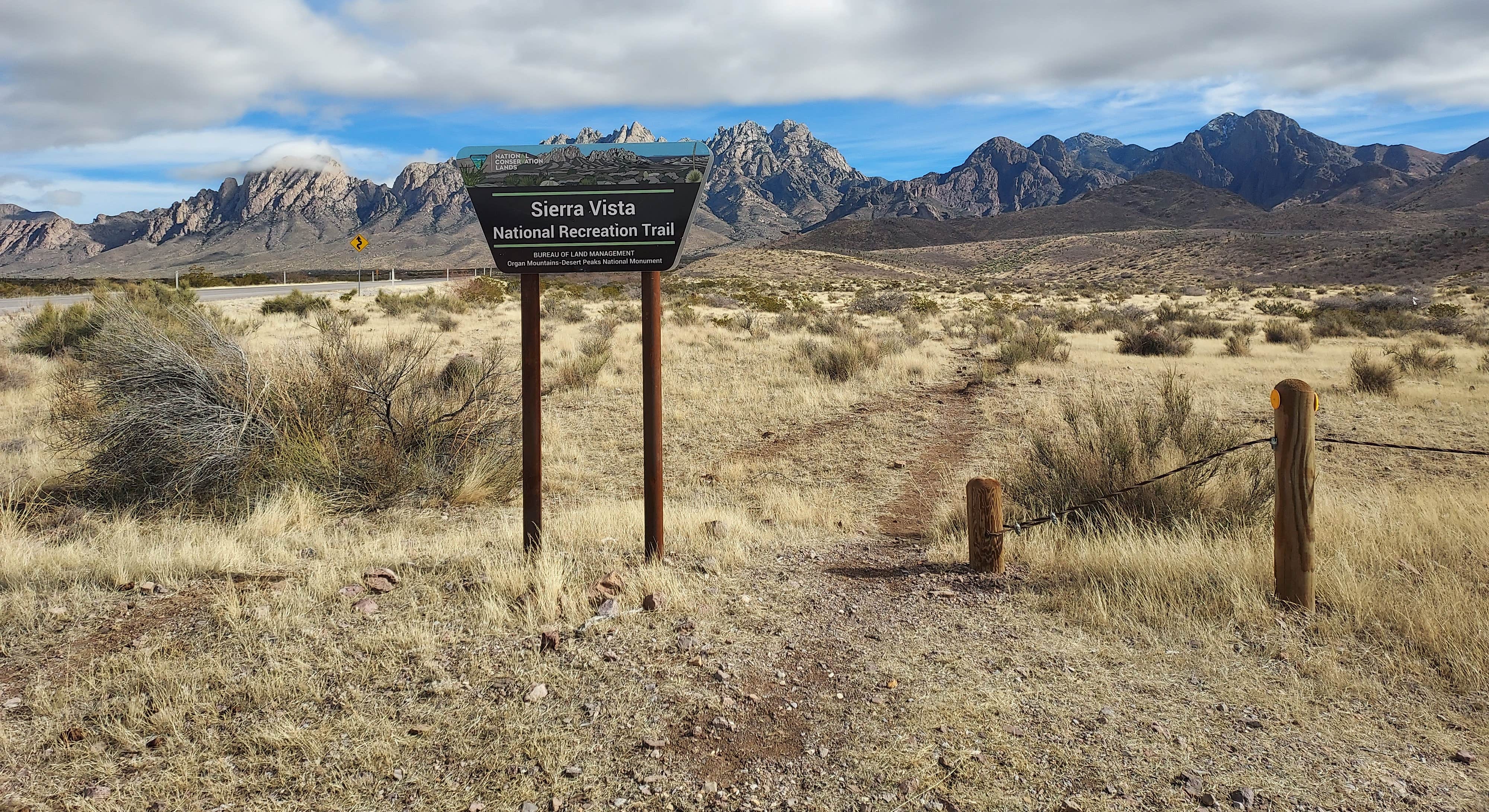 Sierra Vista National Recreation Trail Sign with Mountain Background Near White Sands NP