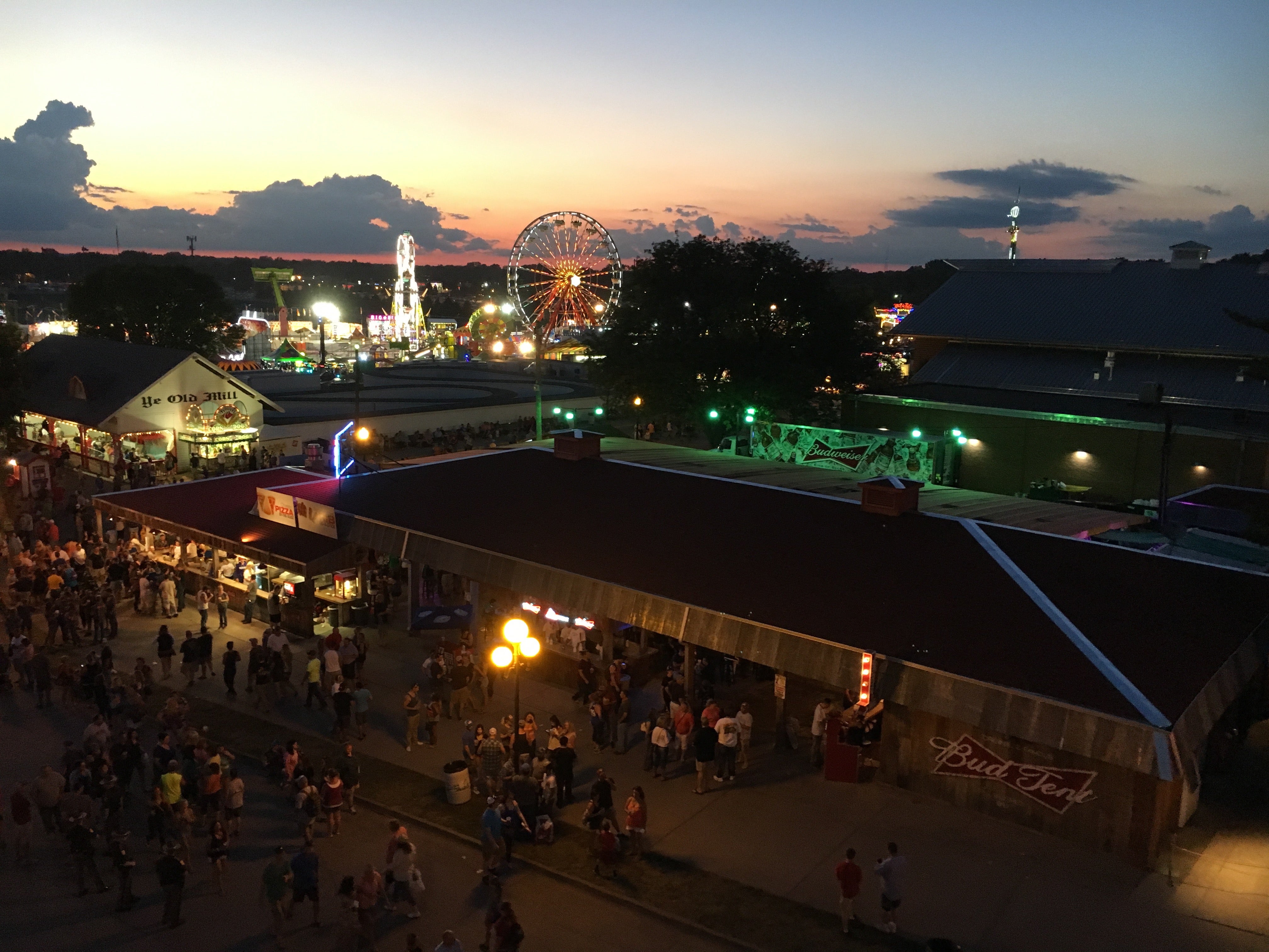 Iowa State Fair Sky Glider view of the rides and Ferris Wheel