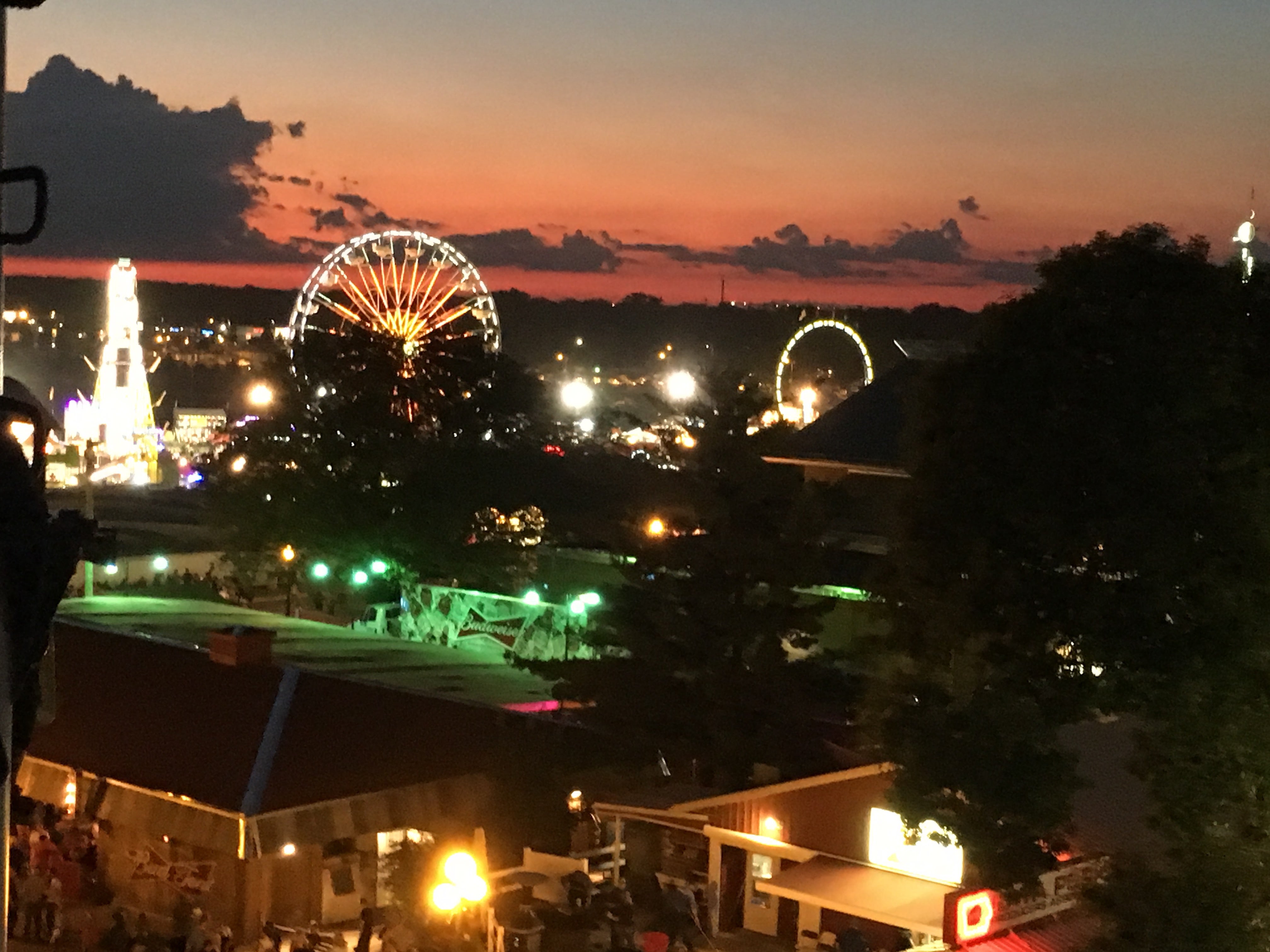 Iowa State Fair Amusement rides at night - Sky Glider view