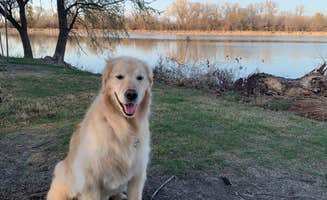 Megan B.'s photo of camping with pets at Kingman State Fishing Lake near Haysville, KS