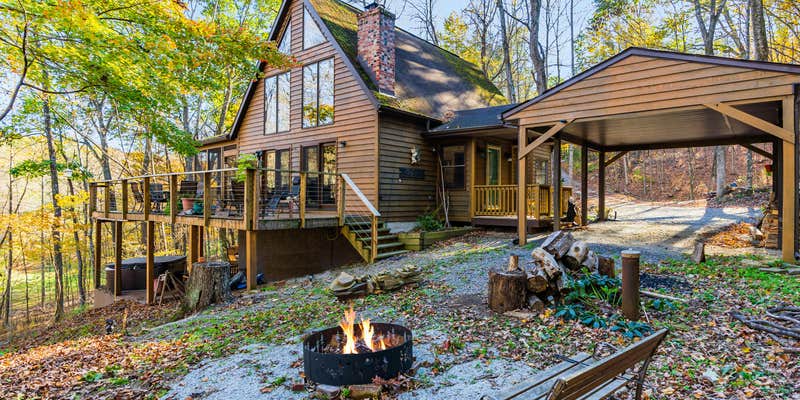 Camper submitted image from Private Creek, Huge Deck, Hot Tub at Chalet Cabin