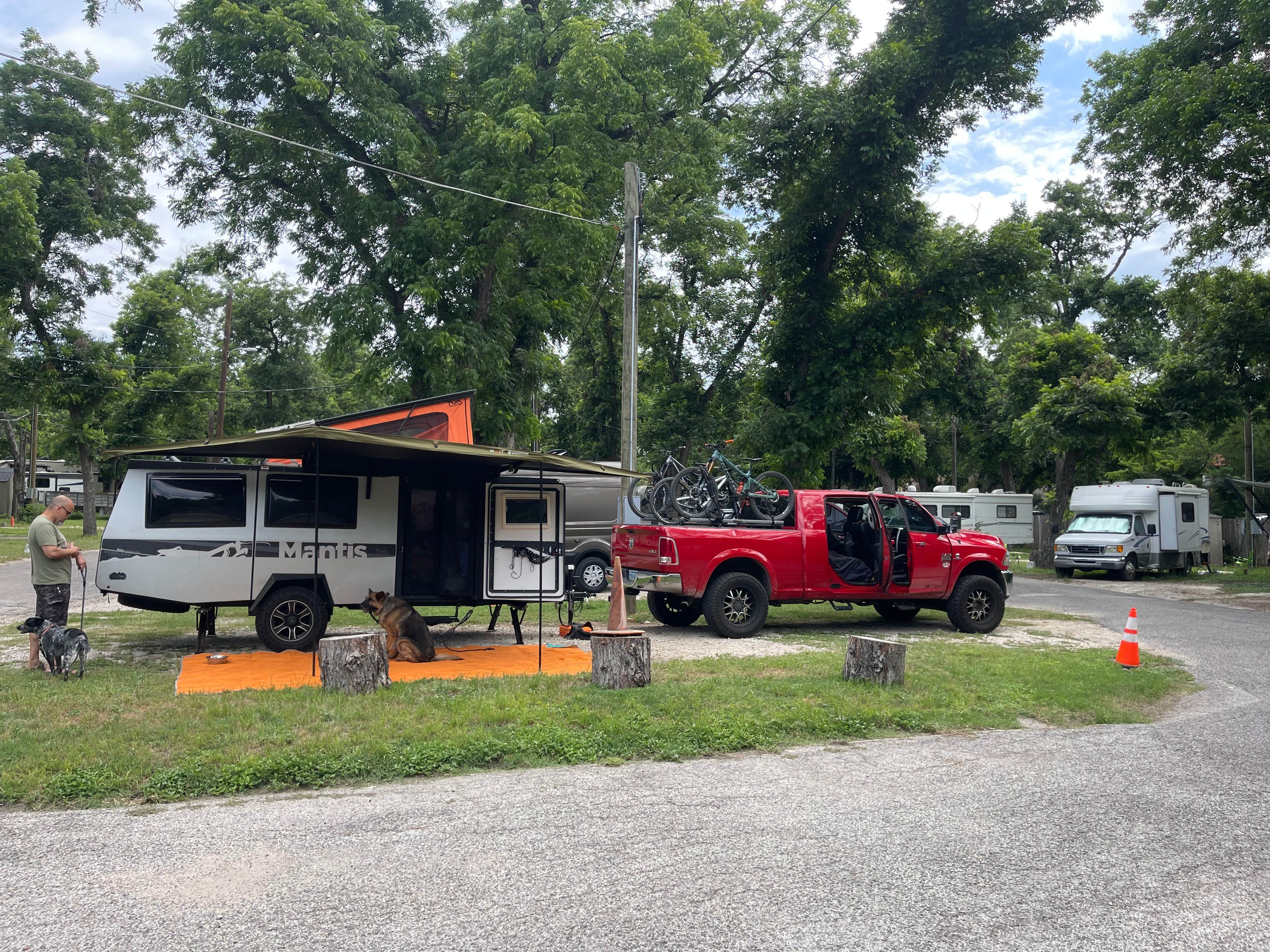 Stefanie I.'s photo of camping with pets at Pecan Grove RV Park near West Lake Hills, TX