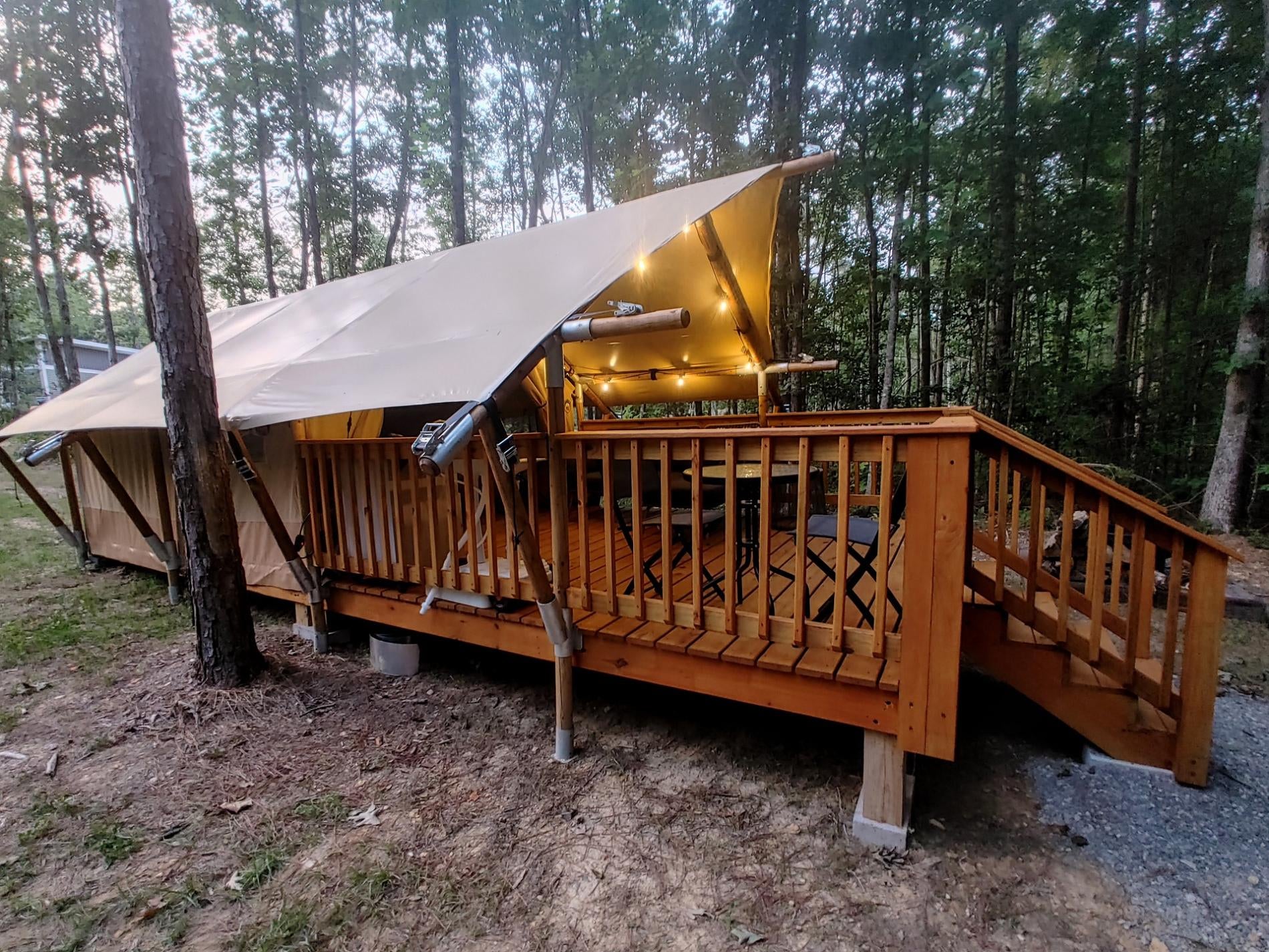 Camper submitted image from Glamping Tent with Covered Deck at Getaway on Ranger Creek - 1