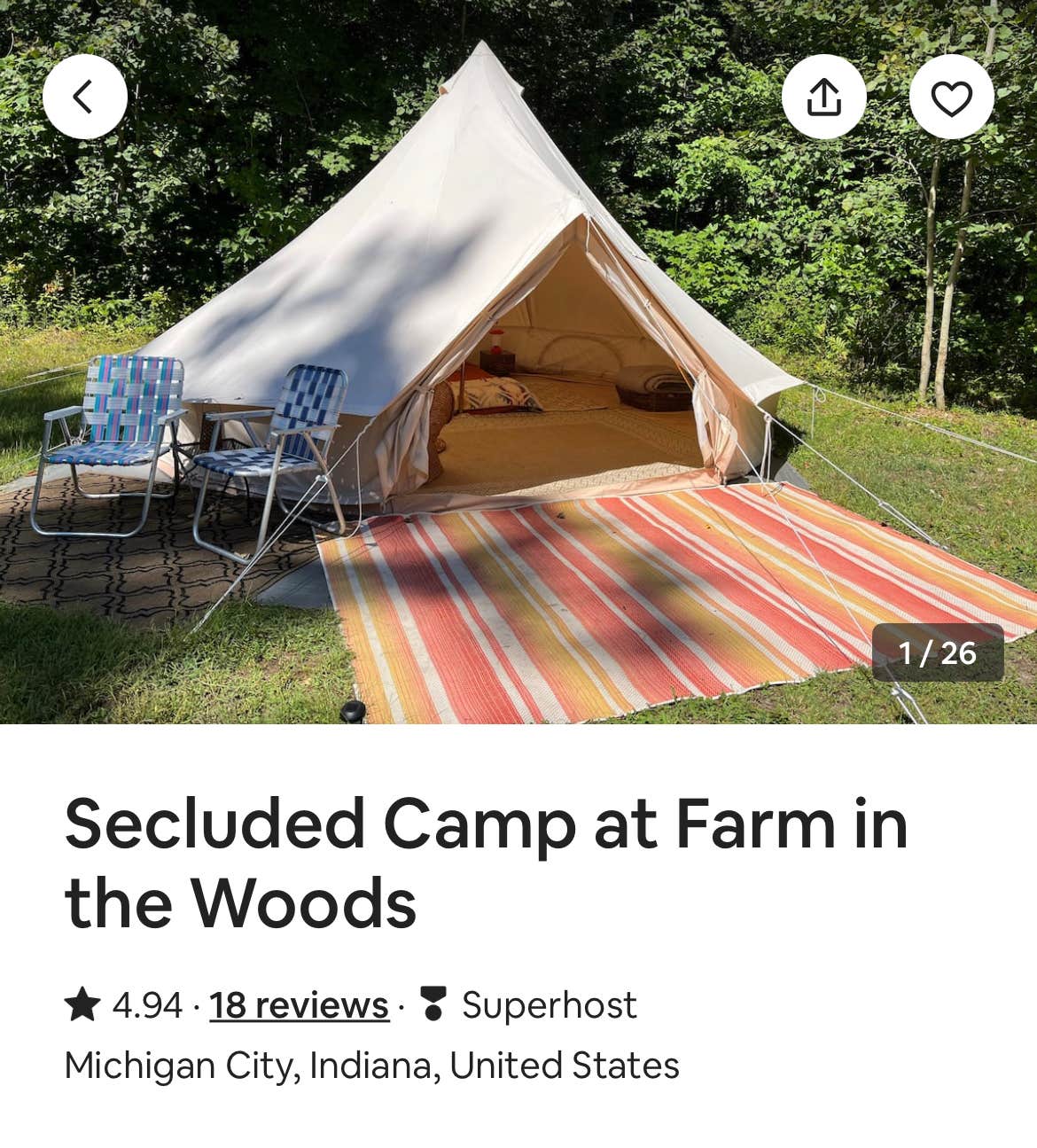 Simon H.'s photo of tent camping at Camp at Farm in the Woods near Union Pier, MI