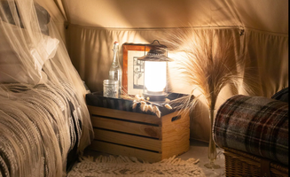 Ashley F.'s photo of camping with pets at Year-Round Scenic Lakefront Glamping in New York