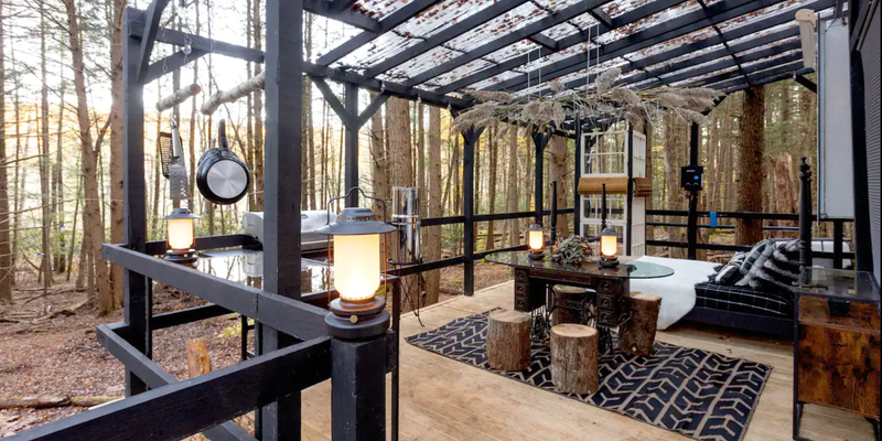 Camper submitted image from Romantic Glamping Camper With Indoor Fireplace