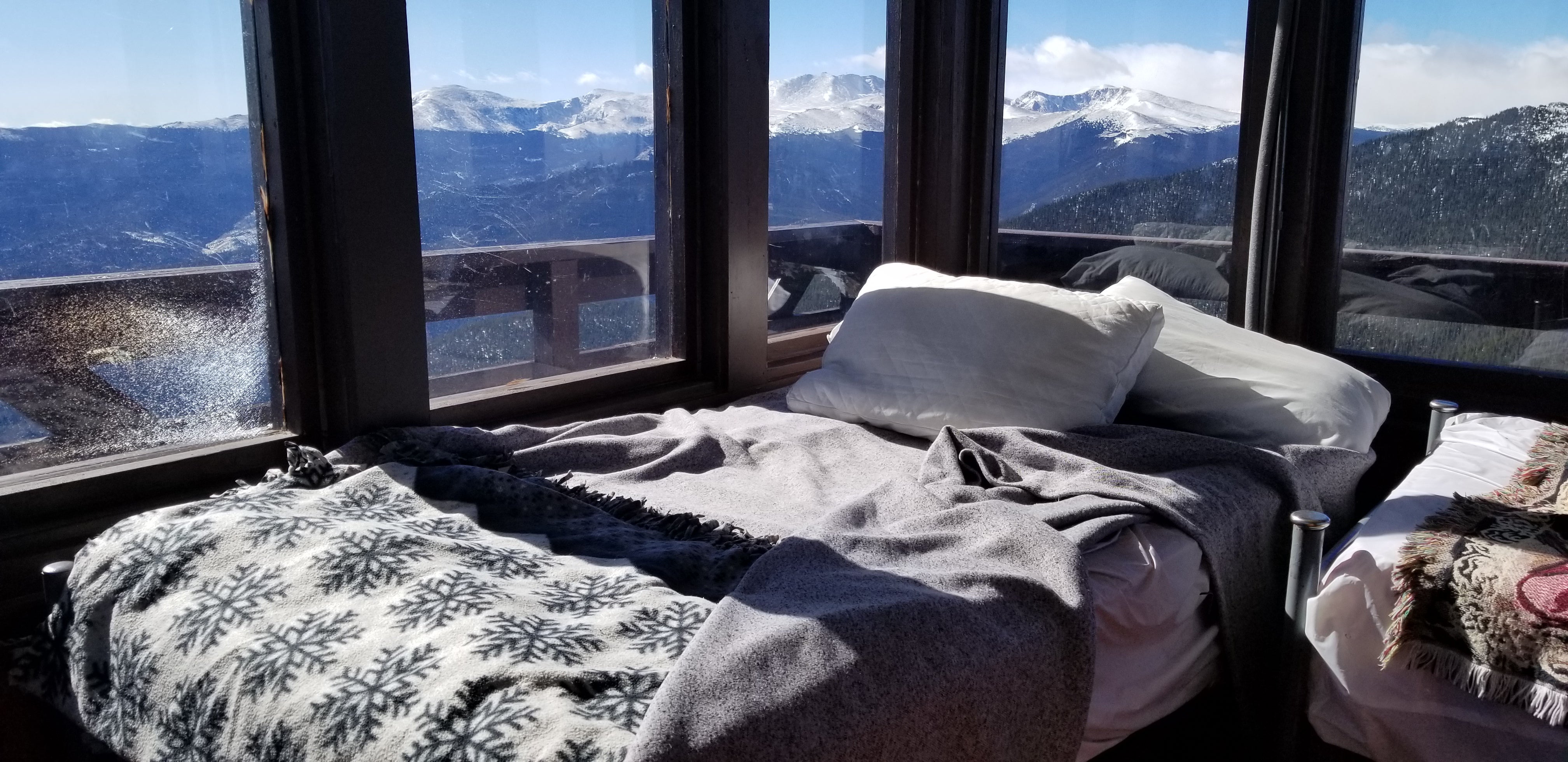 The twin bed and views from the upper floor