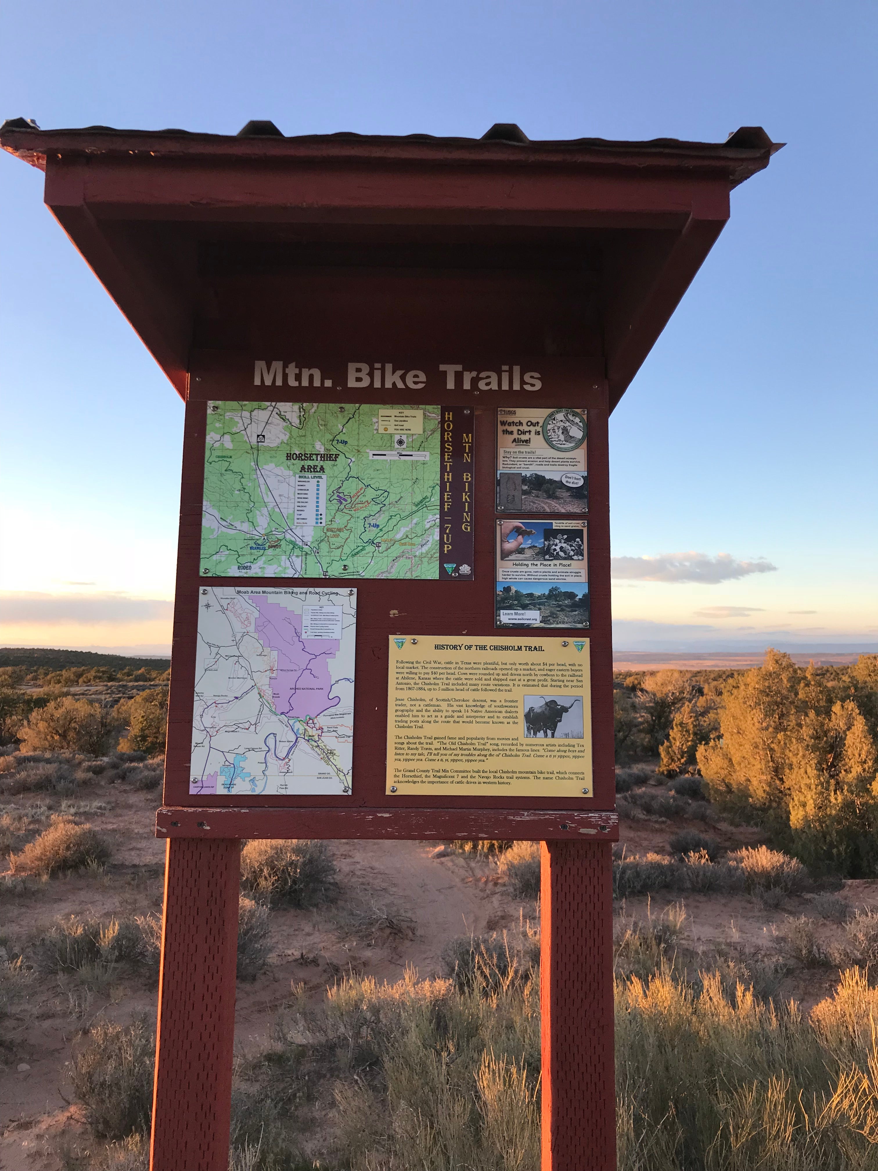 The trail sign for the close mountain bike trails.