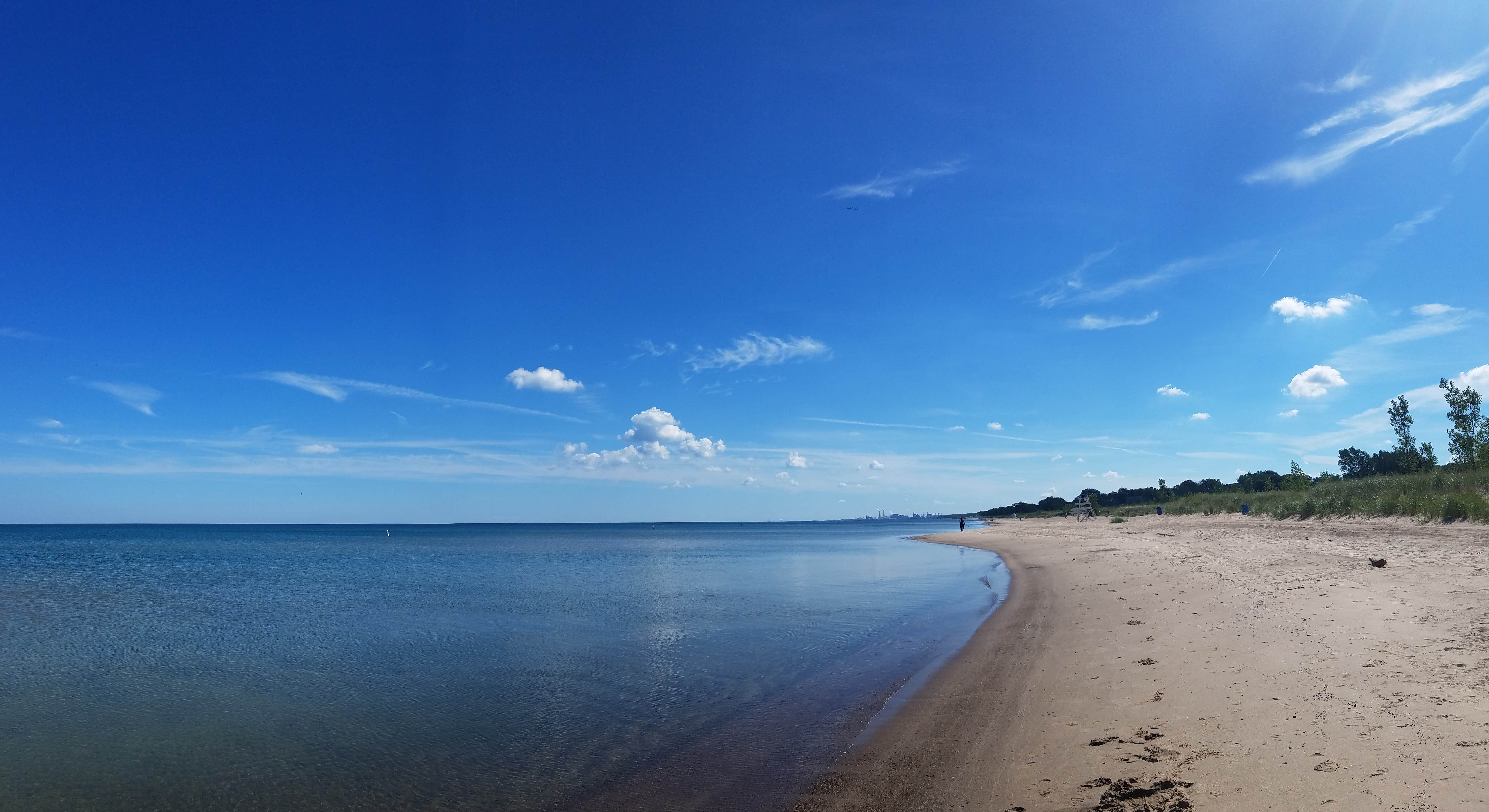 Dunewood Campground water view with blue skys in Indiana Dunes National Park
