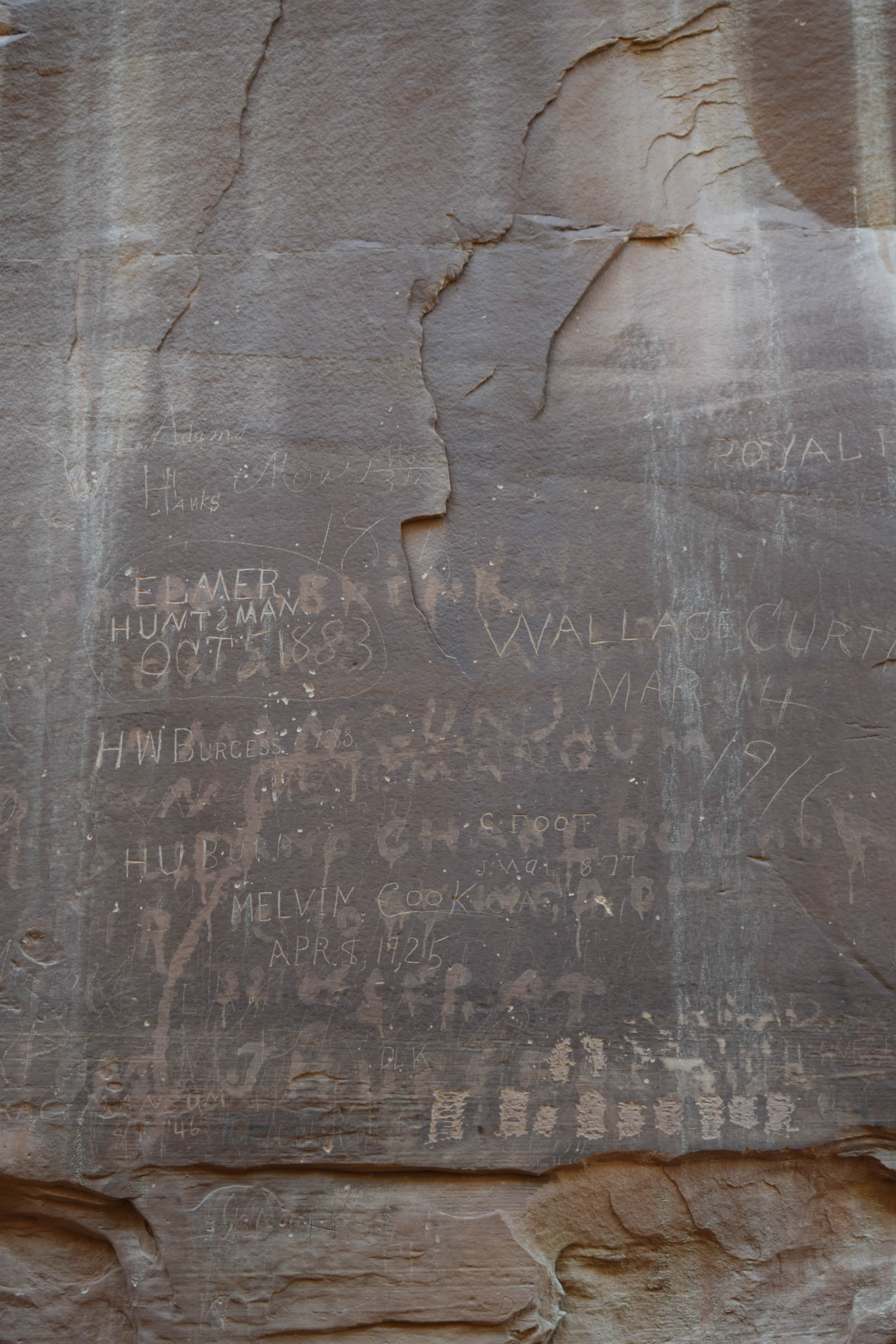 Register of Pioneers -  Mormon pioneers traveling through carved their names into the rock and the canyon soon came to resemble a guestbook or "register".  Some of the names inscribed are more than 125 years old