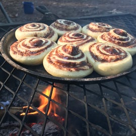 Enjoying some cinnamon buns I’ve over the fire for breakfast