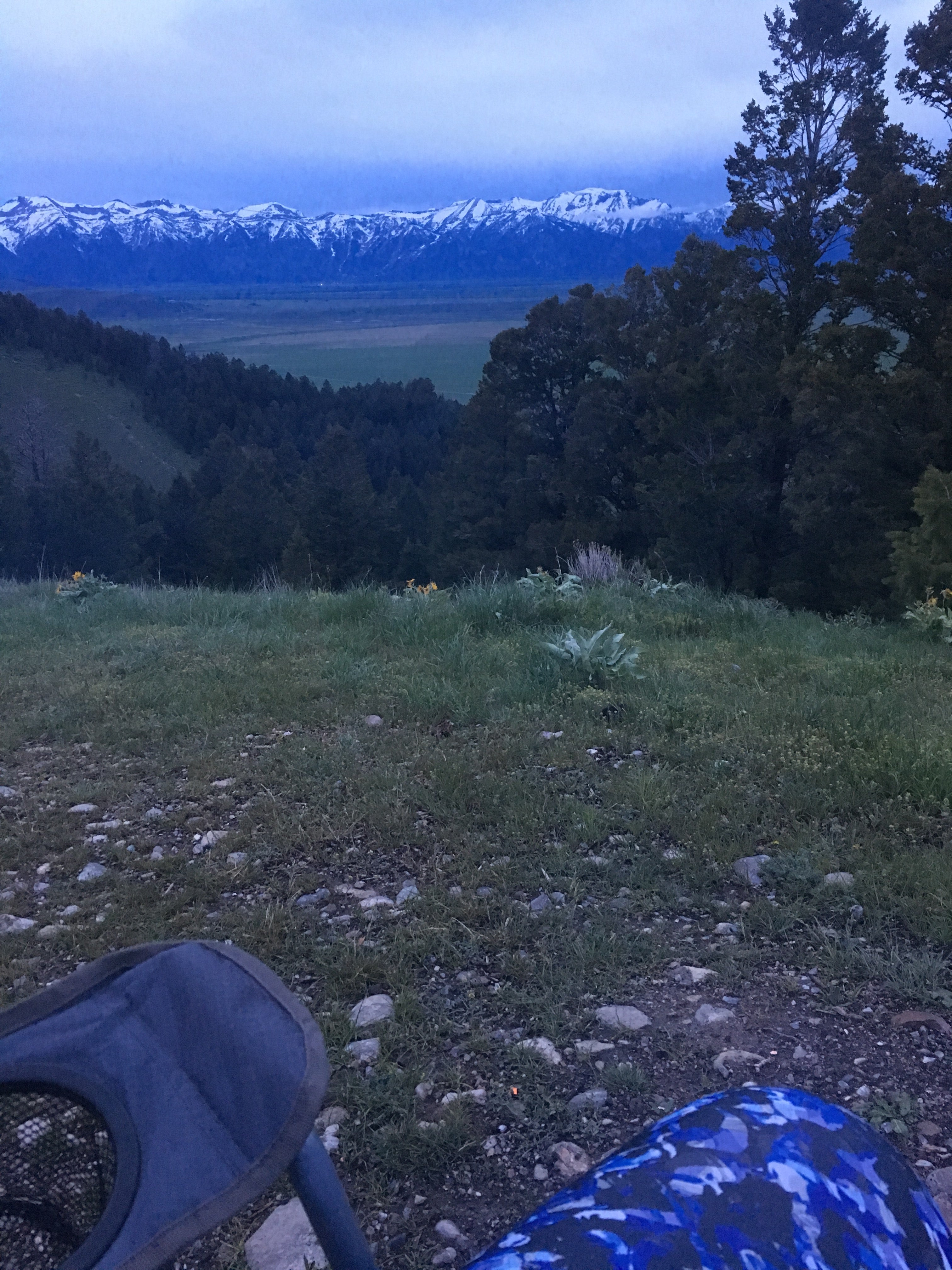 Sitting around the fire looking over the Tetons