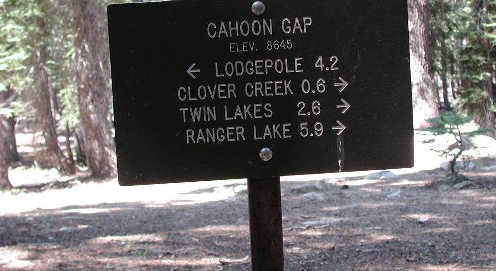 Signs with Distance Information in Lodgepole Campground in Sequoia National Park