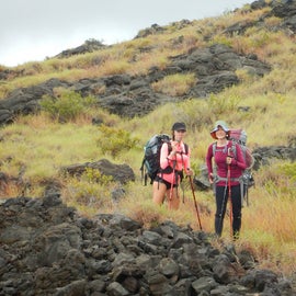 Hiking over old lava fields 
