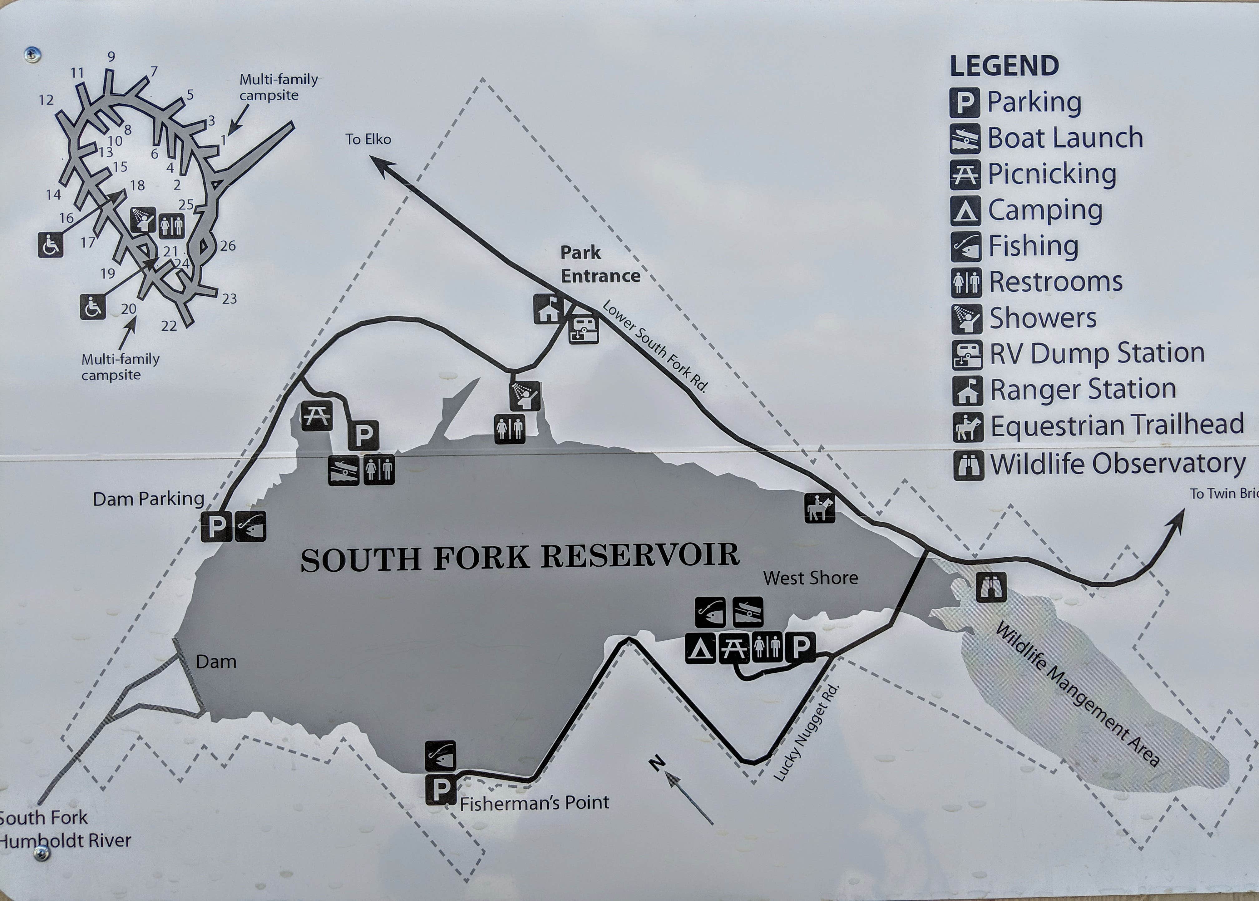 Showers are available at the east shore campground, about a 10 minute drive to the other side of the reservoir.