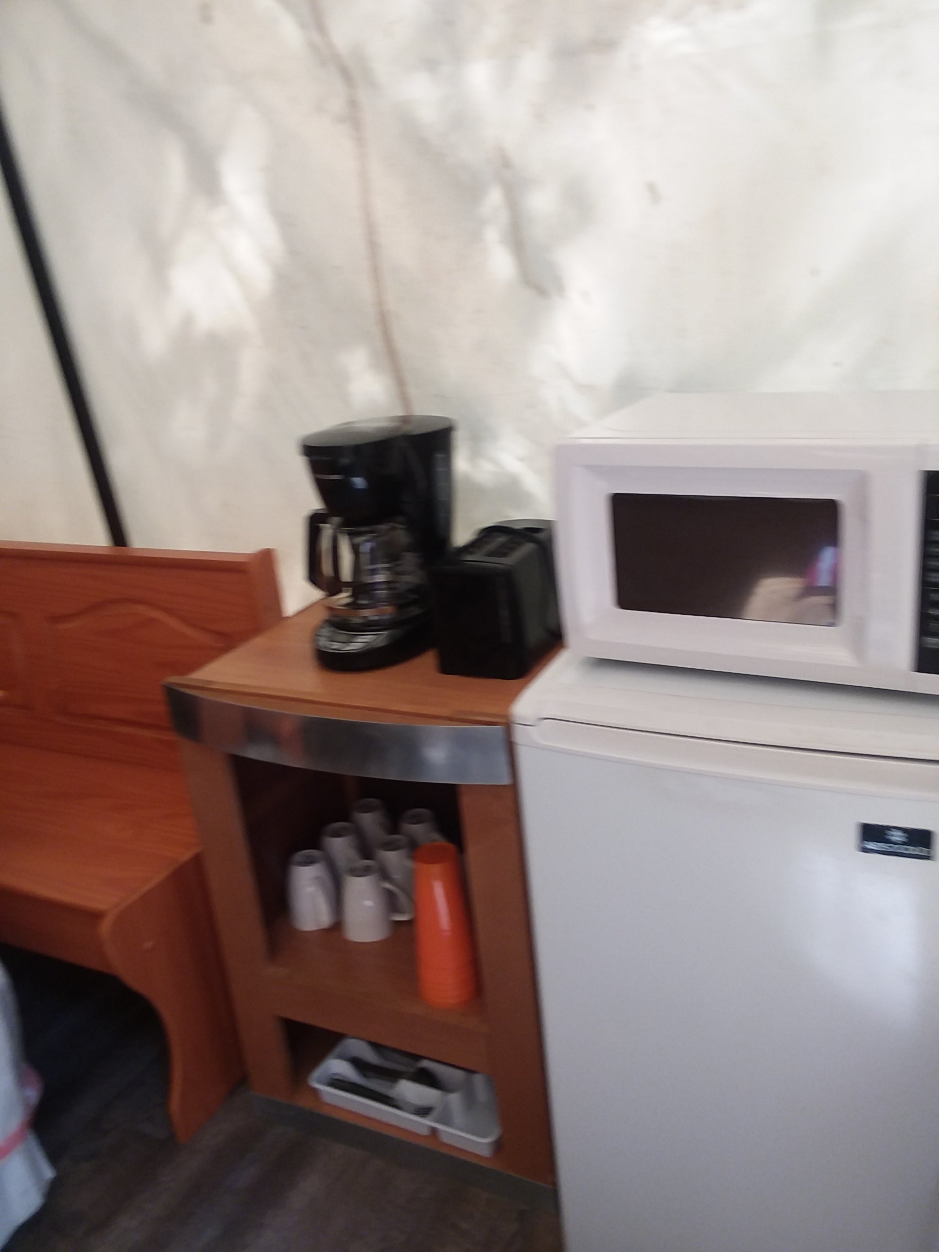 Frig microwave and coffee pot