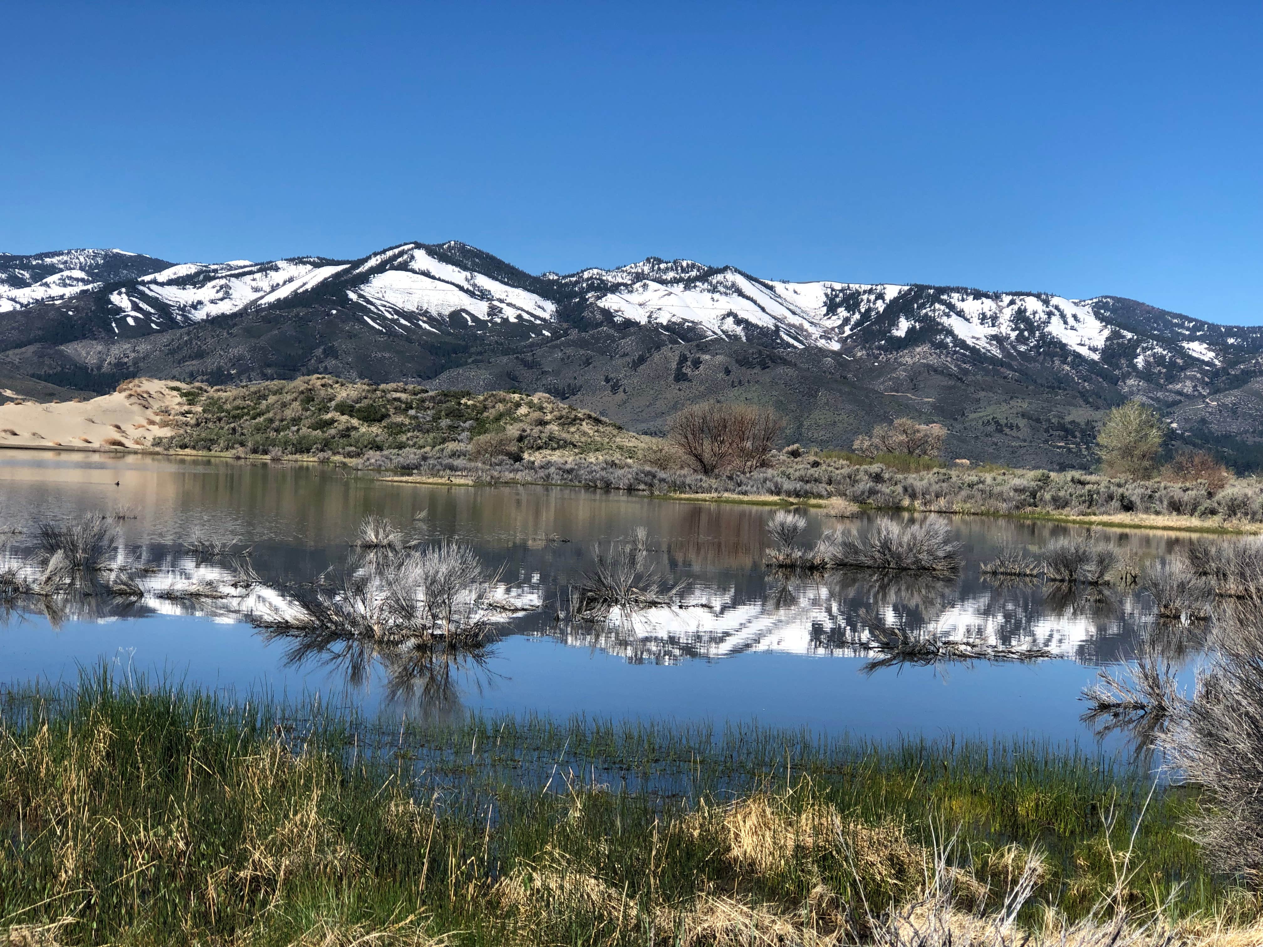 Morning photo of mountains reflecting in the lake