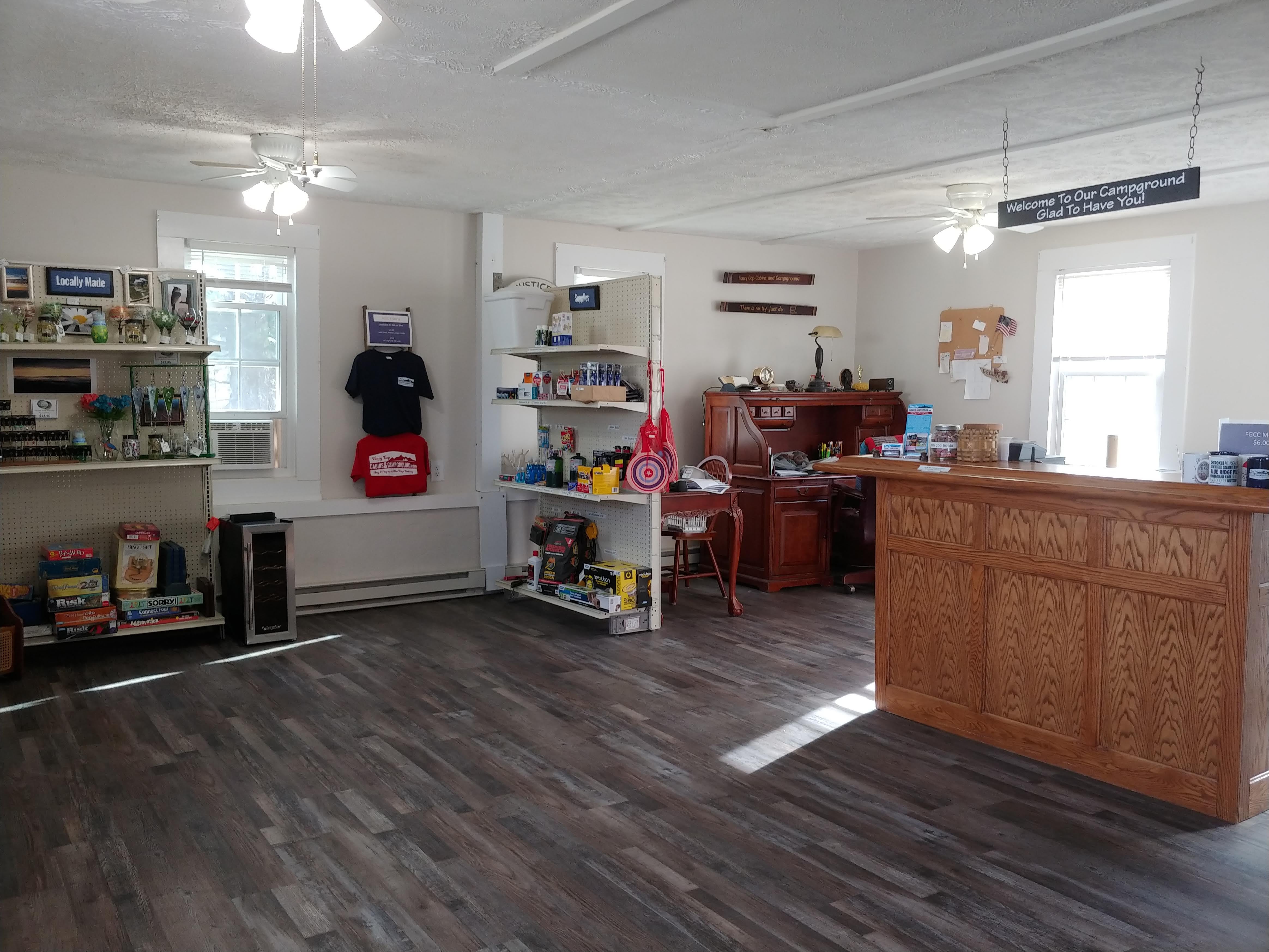 Our office/store is where you check in and pick up firewood, ice, Hershey's ice cream, a smores kit, books, locally made jewelry or gifts or the camping and RV supplies you left behind.