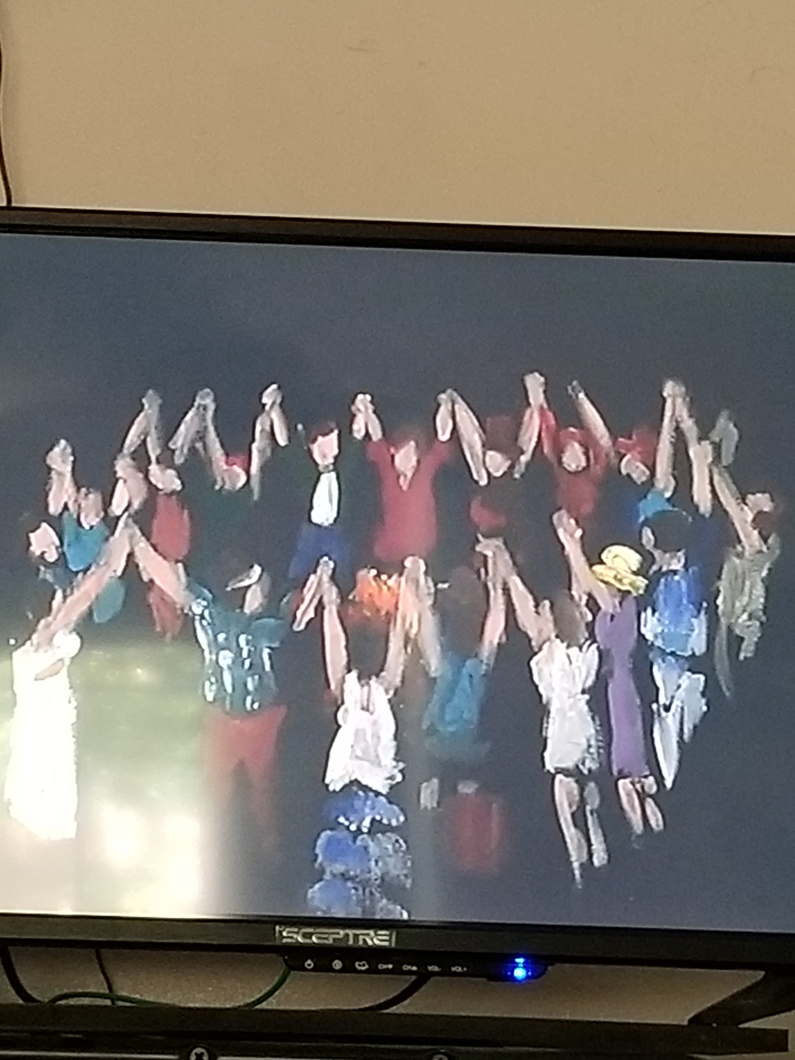 This is a painting I did of the campers all coming together and singing.