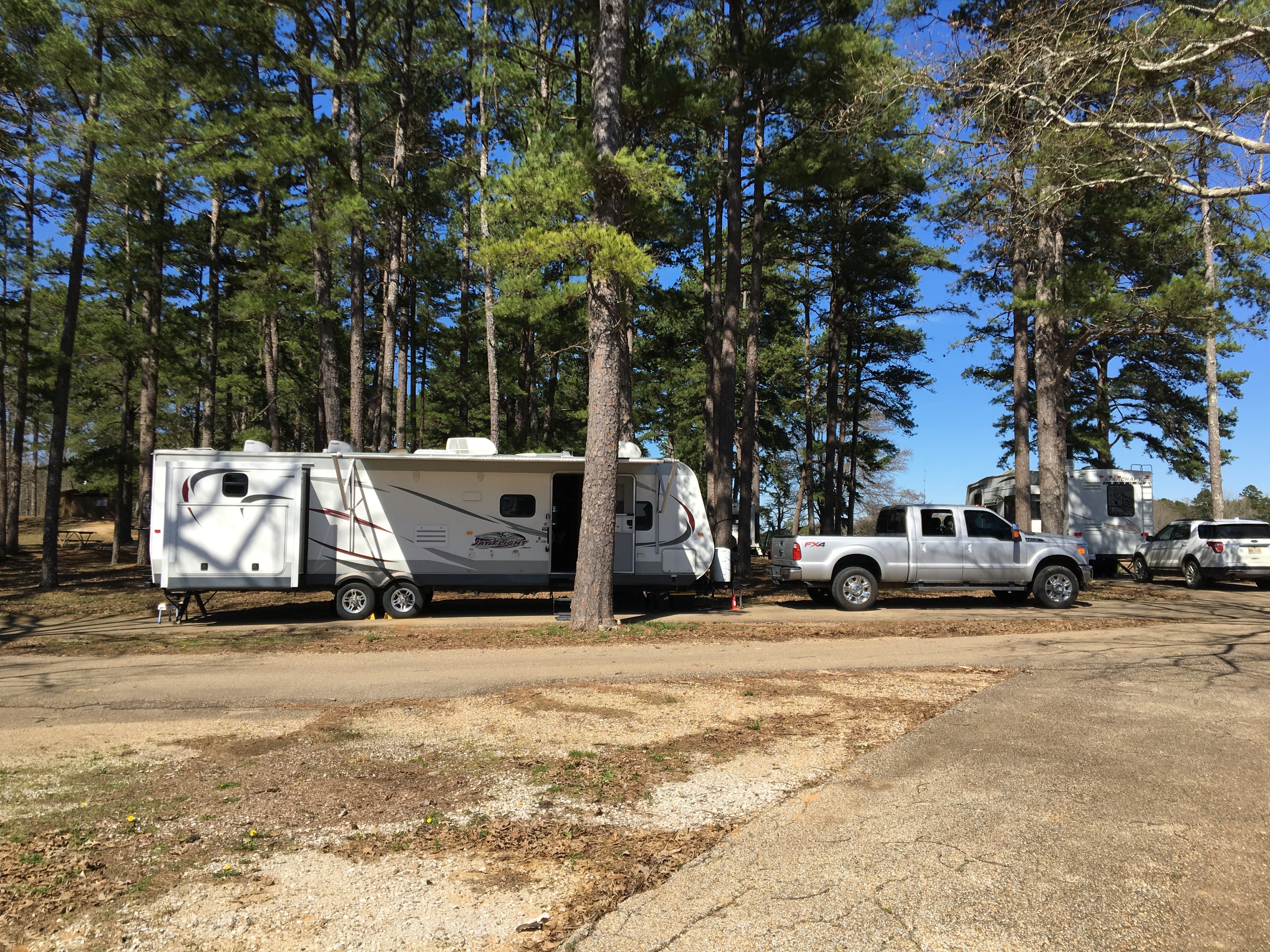 our Jayco 32TSBH setup in a nice pull-through site.