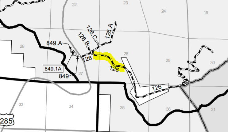 Highlighted area is where you will find the dispersed sites on road 126.