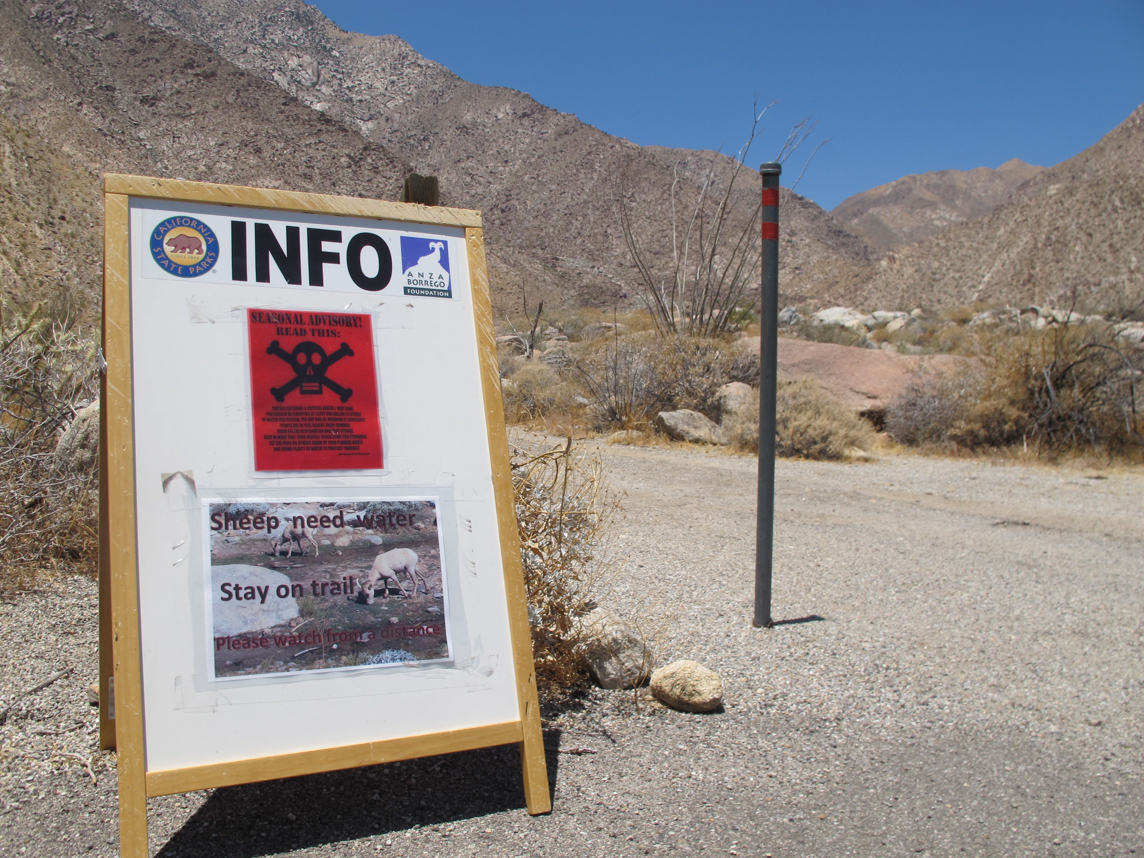Sign at Palm Canyon Trailhead that starts from the campground.
