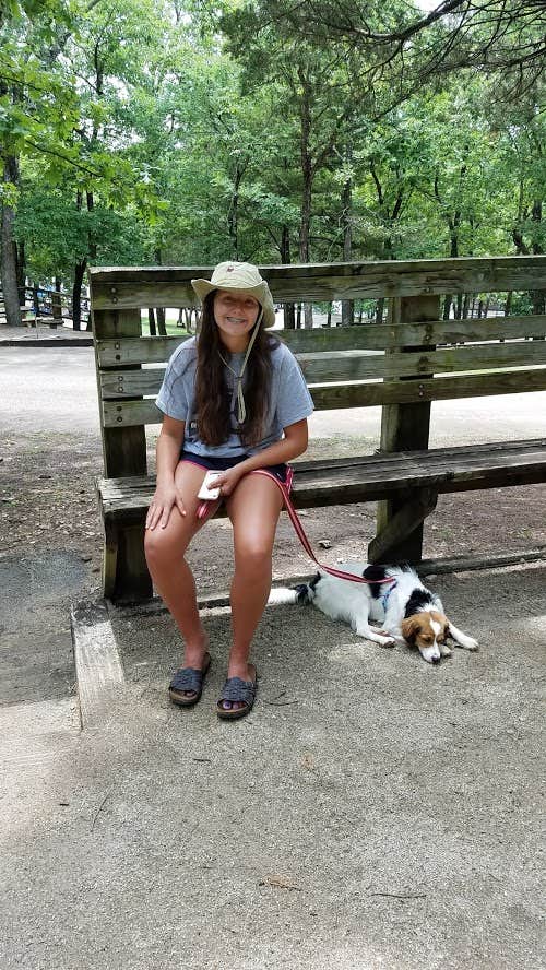 Natalie C.'s photo of camping with pets at Aunts Creek near Lampe, MO