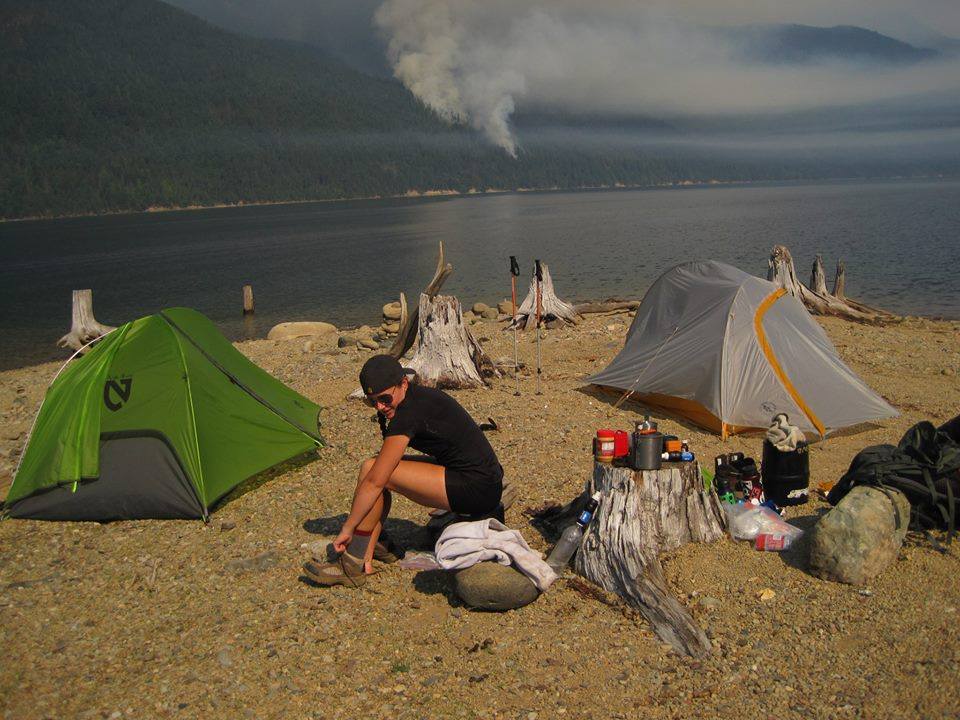 A spacious sandbar camp in early morning. 