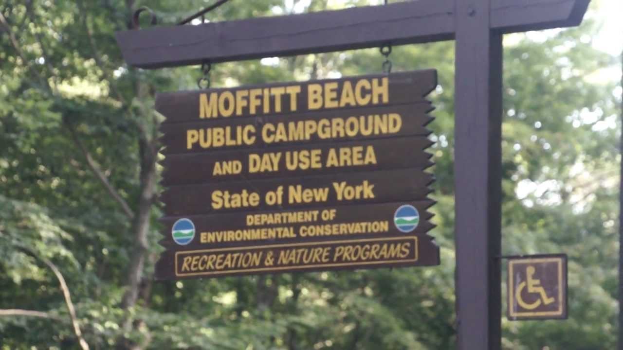Sign of Moffitt Beach located at the entrance of the campground