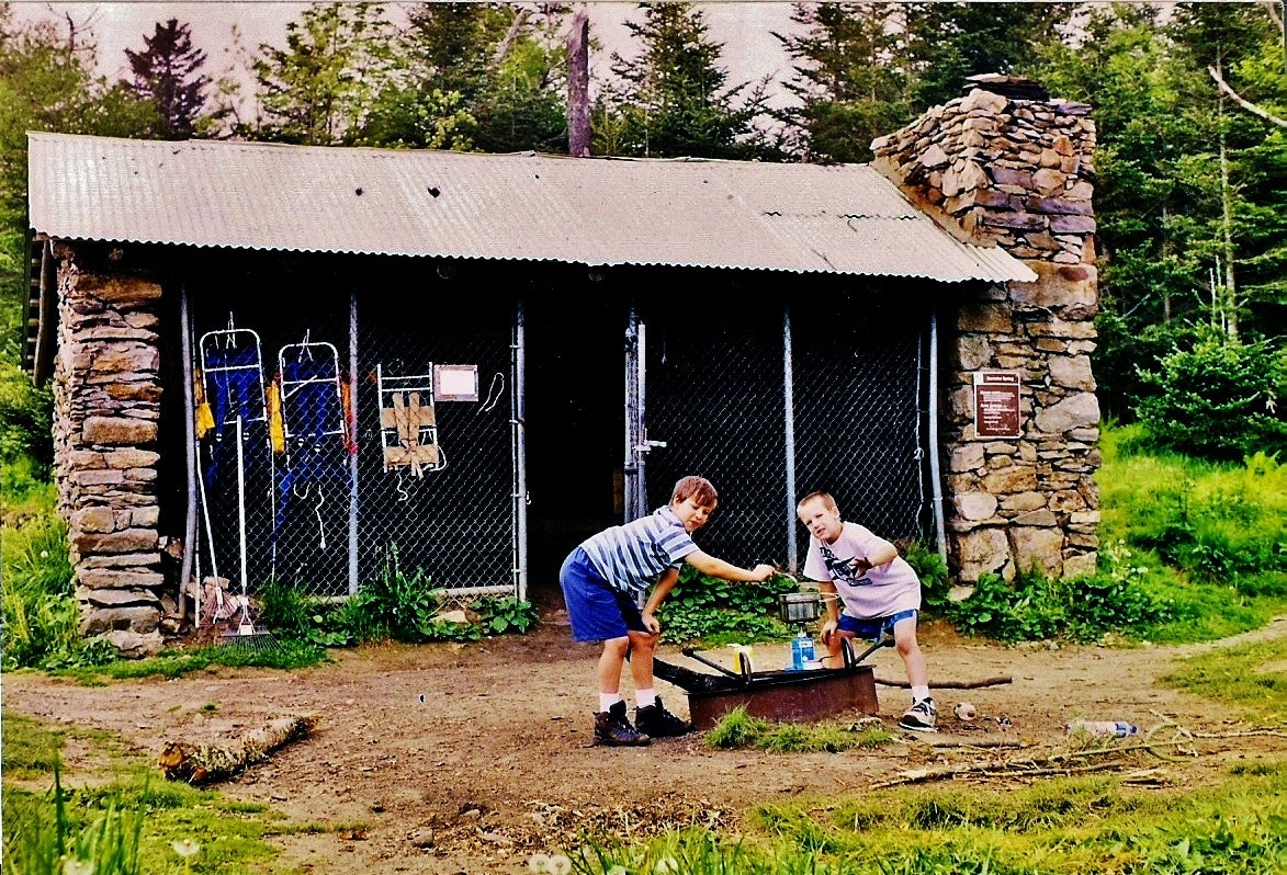 This was the trail shelter back in the mid 1990s.  The shelter has changed a lot since then.  My two boys really enjoyed backpacking with us, and they carried their own weight (sort of).