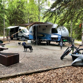 typical single campsite, Sprinter, R Pod and truck all easily fit.
