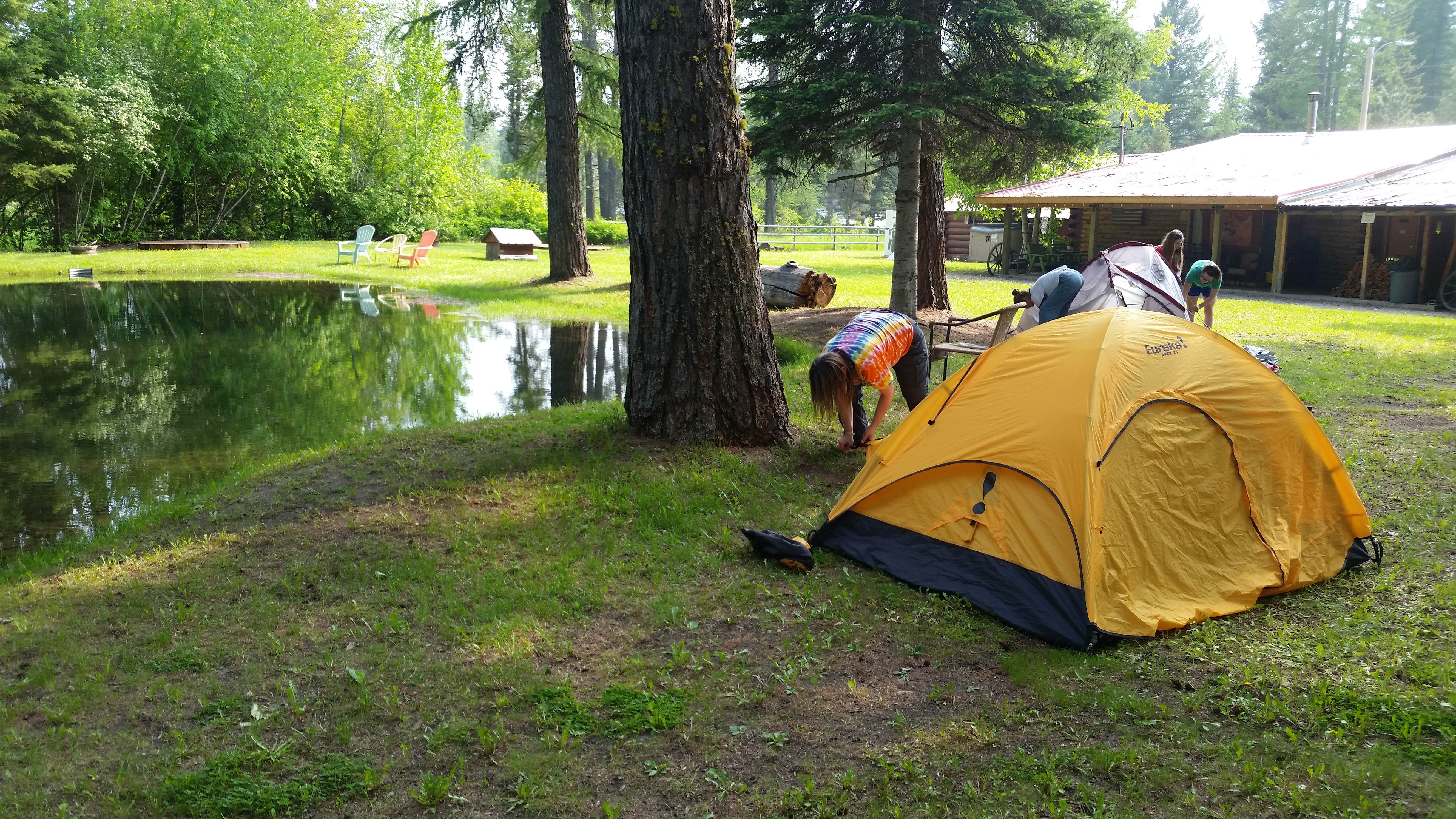 Setting up camp next to the pond