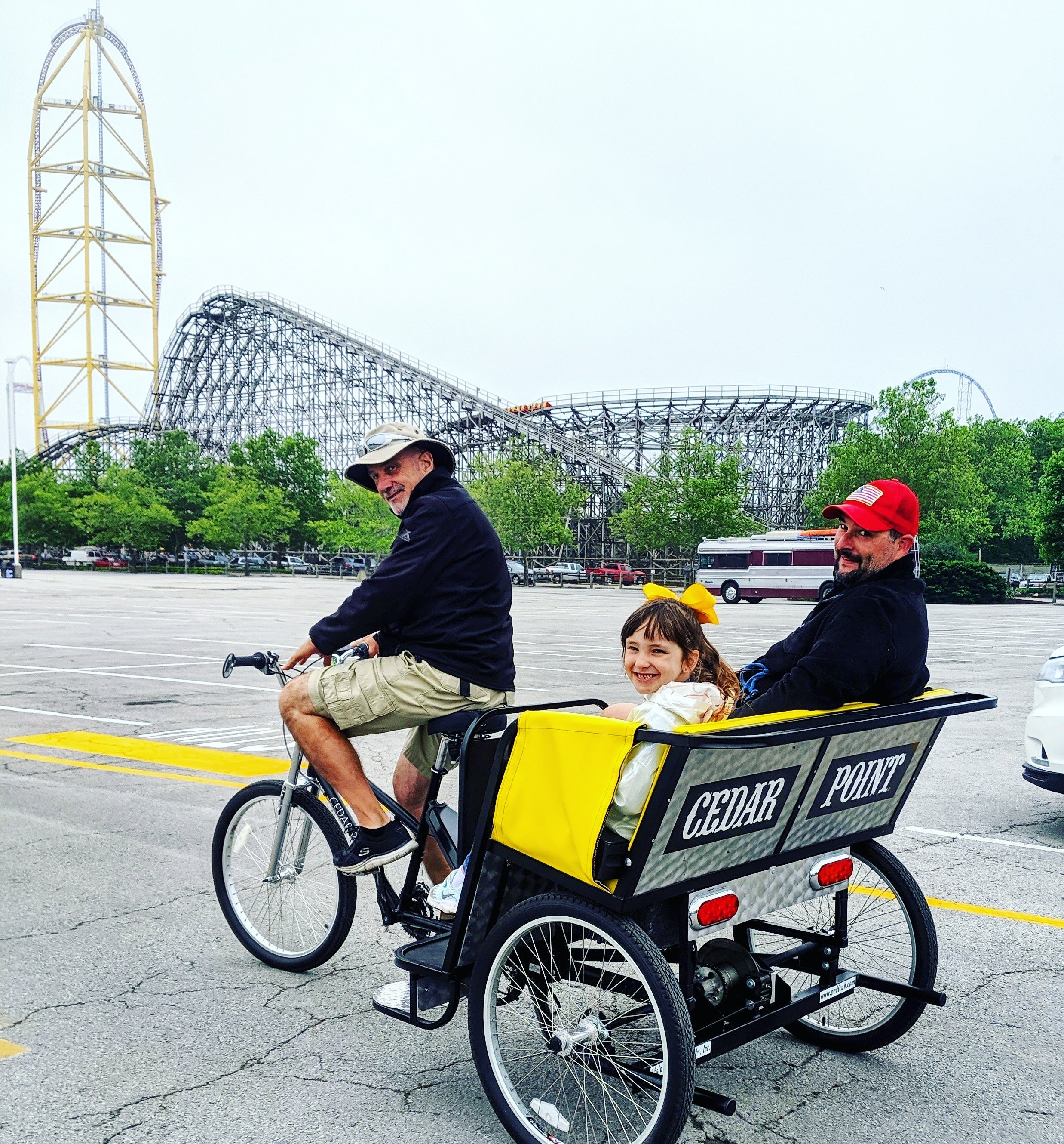 Rickshaw ride from the campground to roller coasters