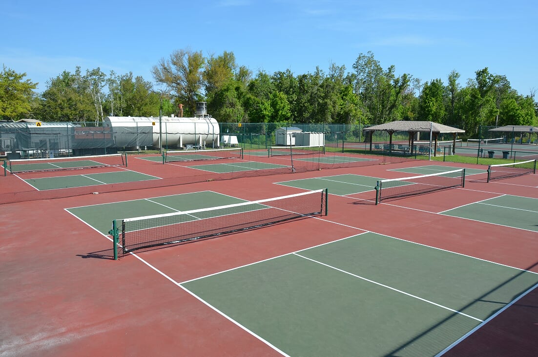 Pickle ball courts and tennis courts are free to use, and we even provide the gear!